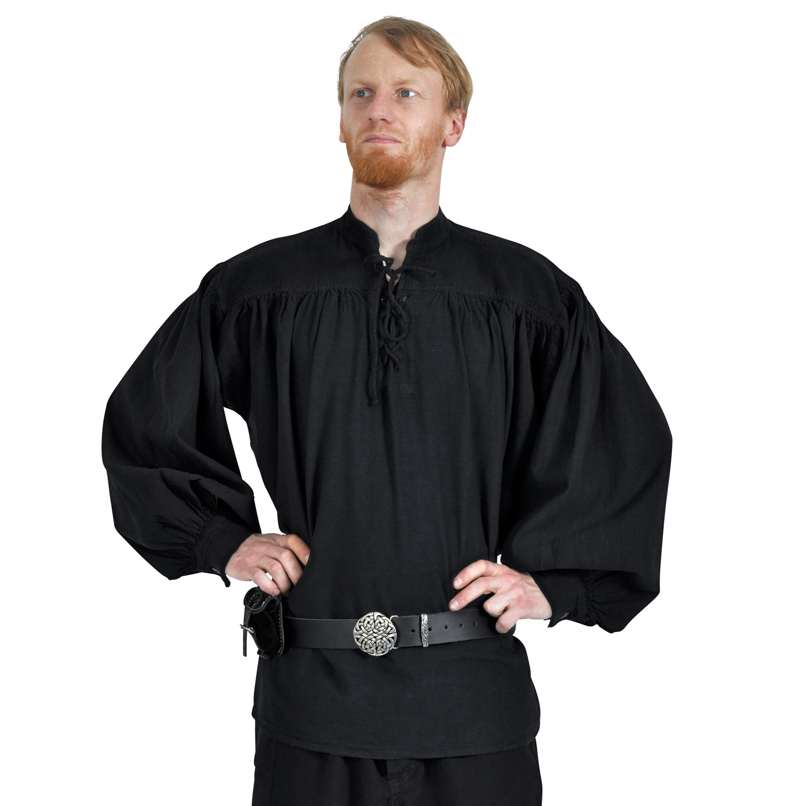 Adalbert - Middeleeuws shirt met vetersluiting aan de voorkant zwart - L - Zwart