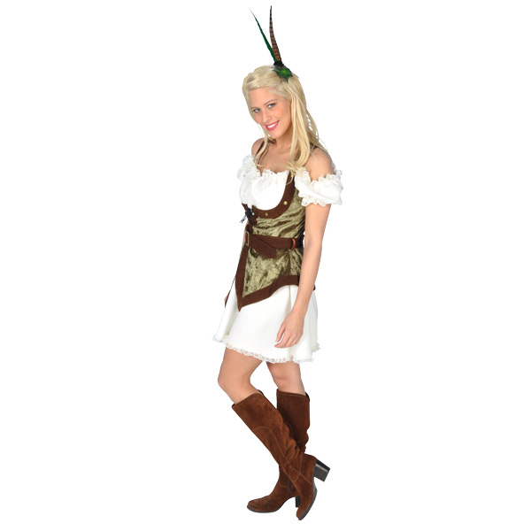 Sexy Robin Hood - Kostuum - 40 42 - Bruin Goudkleurig Groen Wit