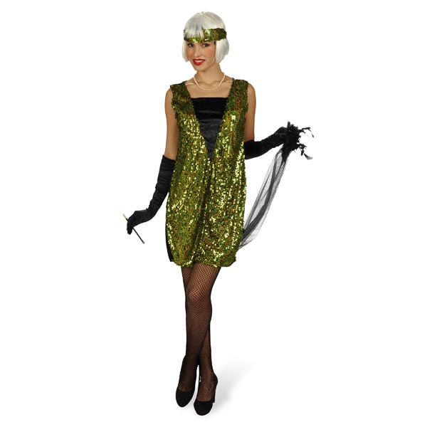 Charleston Dress with Sequins - Women's Costume - 36 38 - Green