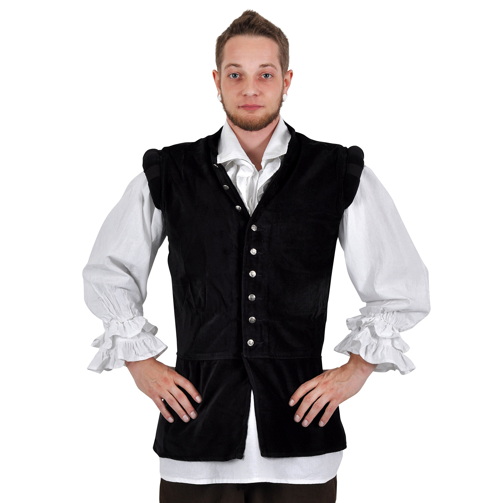 Velvet Doublet with Stand-Up Collar Black - L - Black