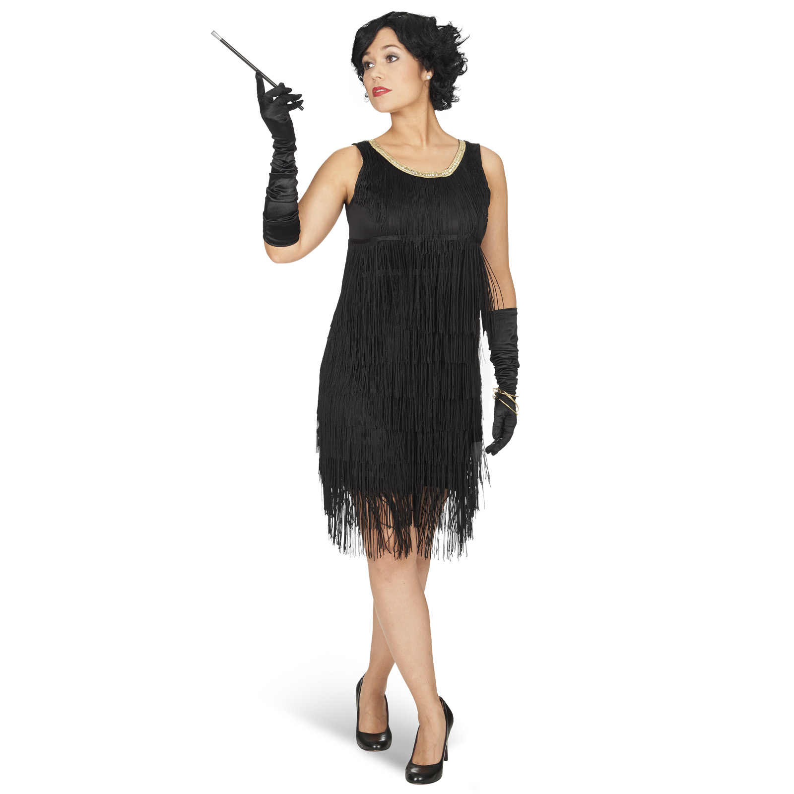 Charleston Dress Iza with Fringes - 36 38 - Black