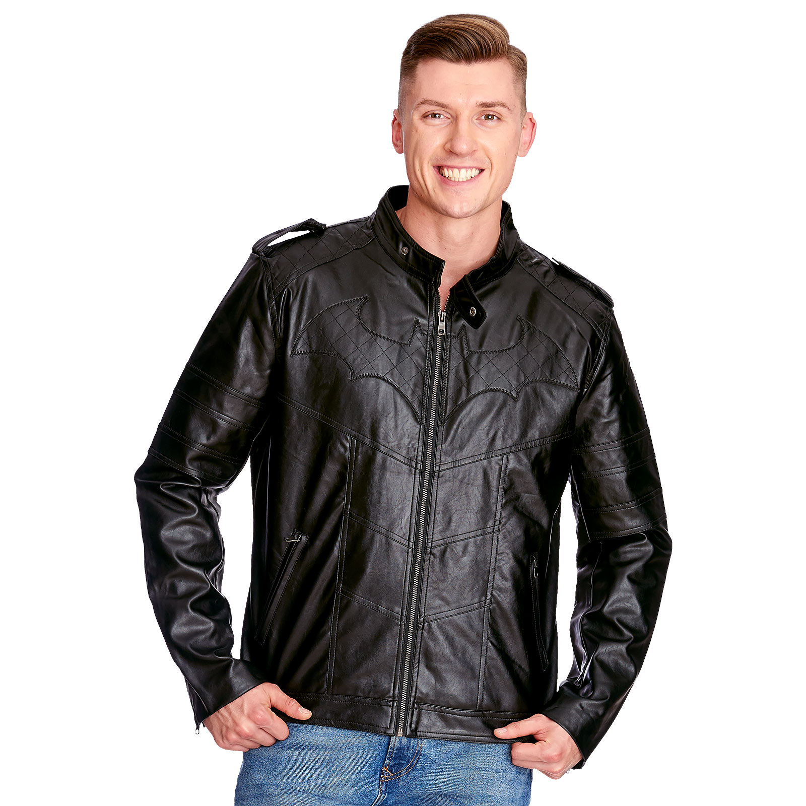 Batman - Chaqueta de cuero artificial con logo de Arkham Knight - S - Negro