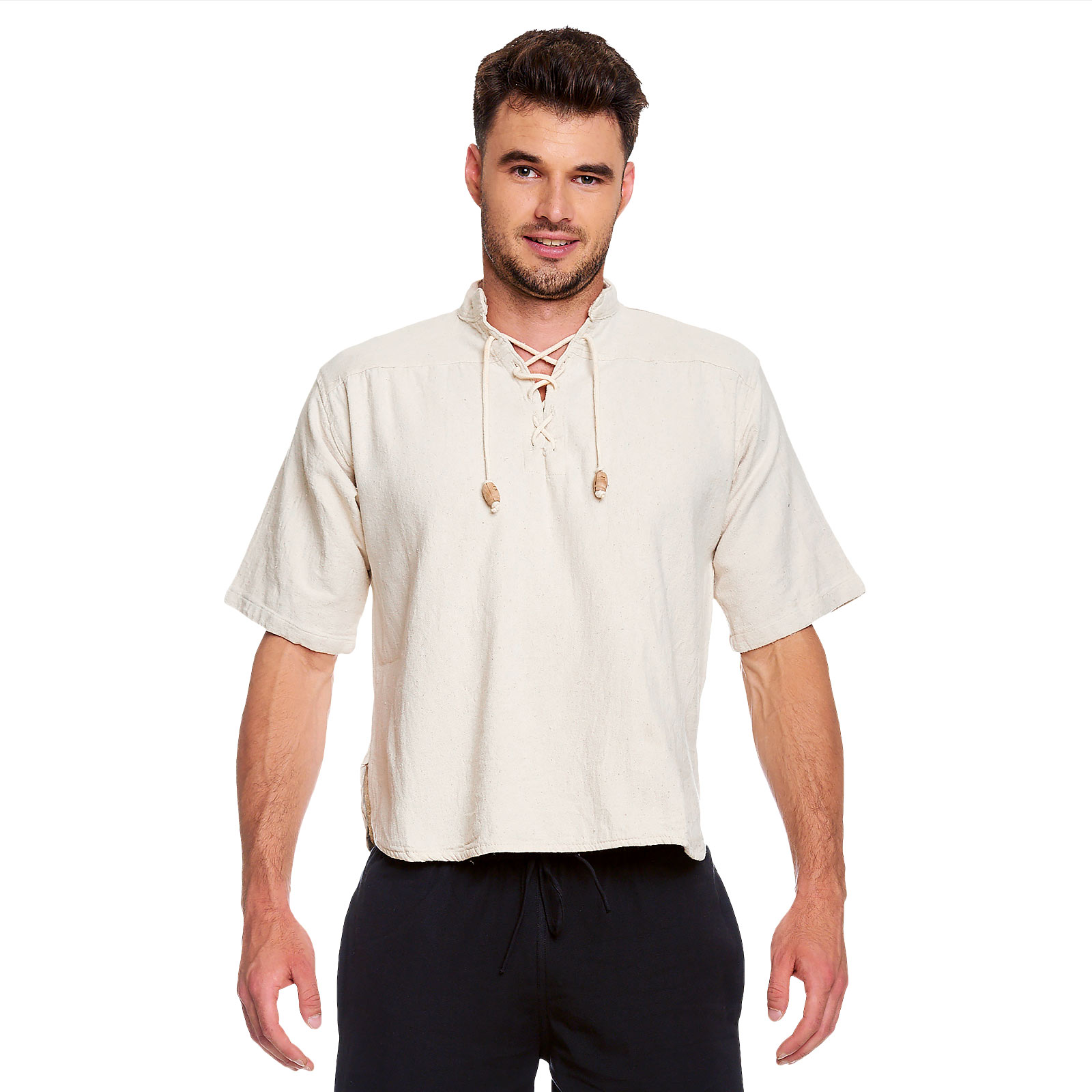 Camicia medievale Erik manica corta beige - L - Beige