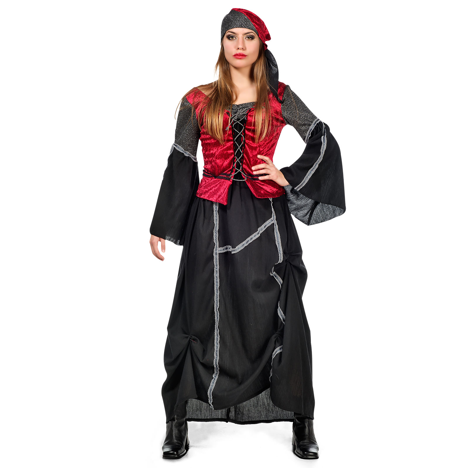 Pirata Española - Disfraz para Mujer - M - Negro/Rojo