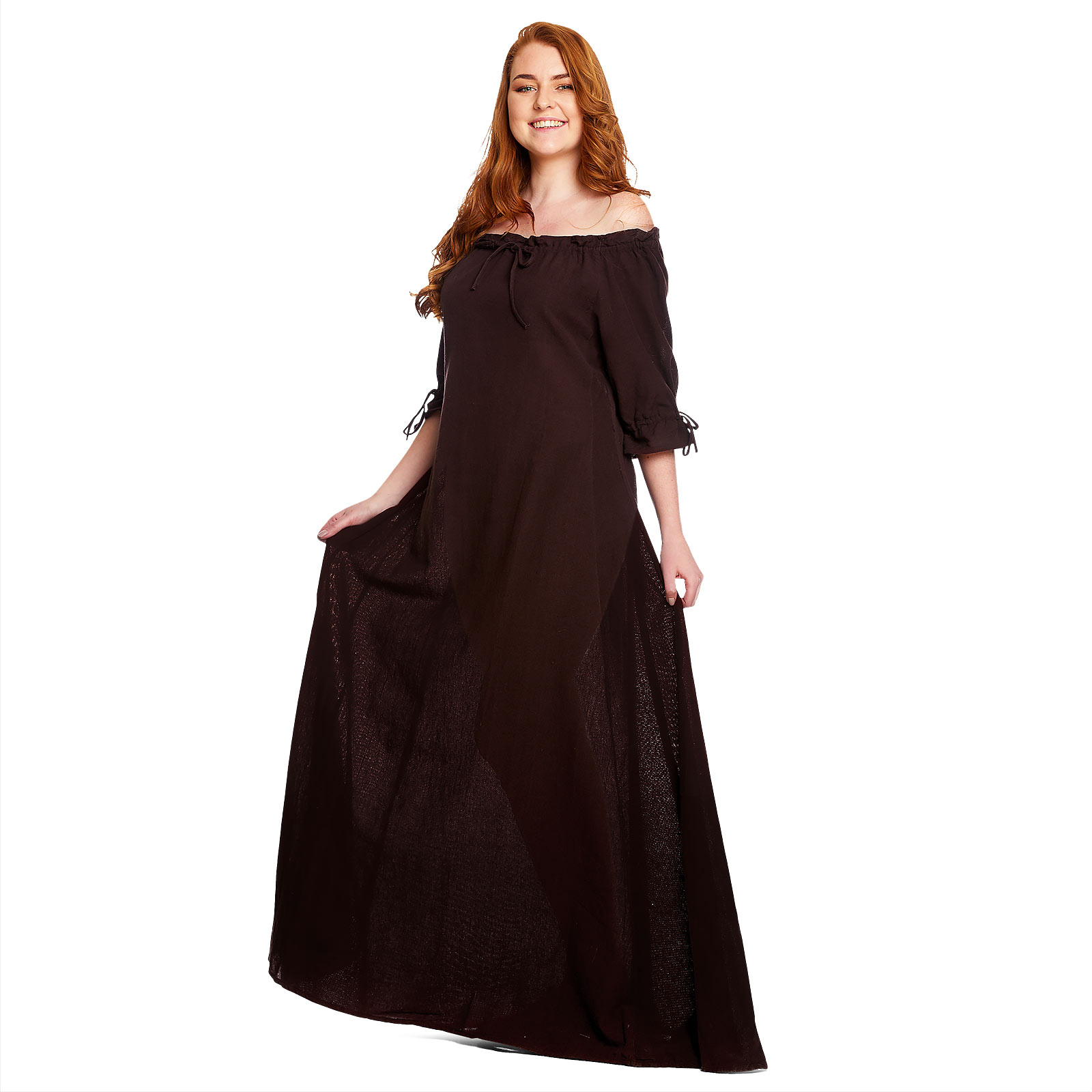 Middeleeuwse Korte Mouw Jurk Bruin - XS - Bruin - Leonardo Carbone