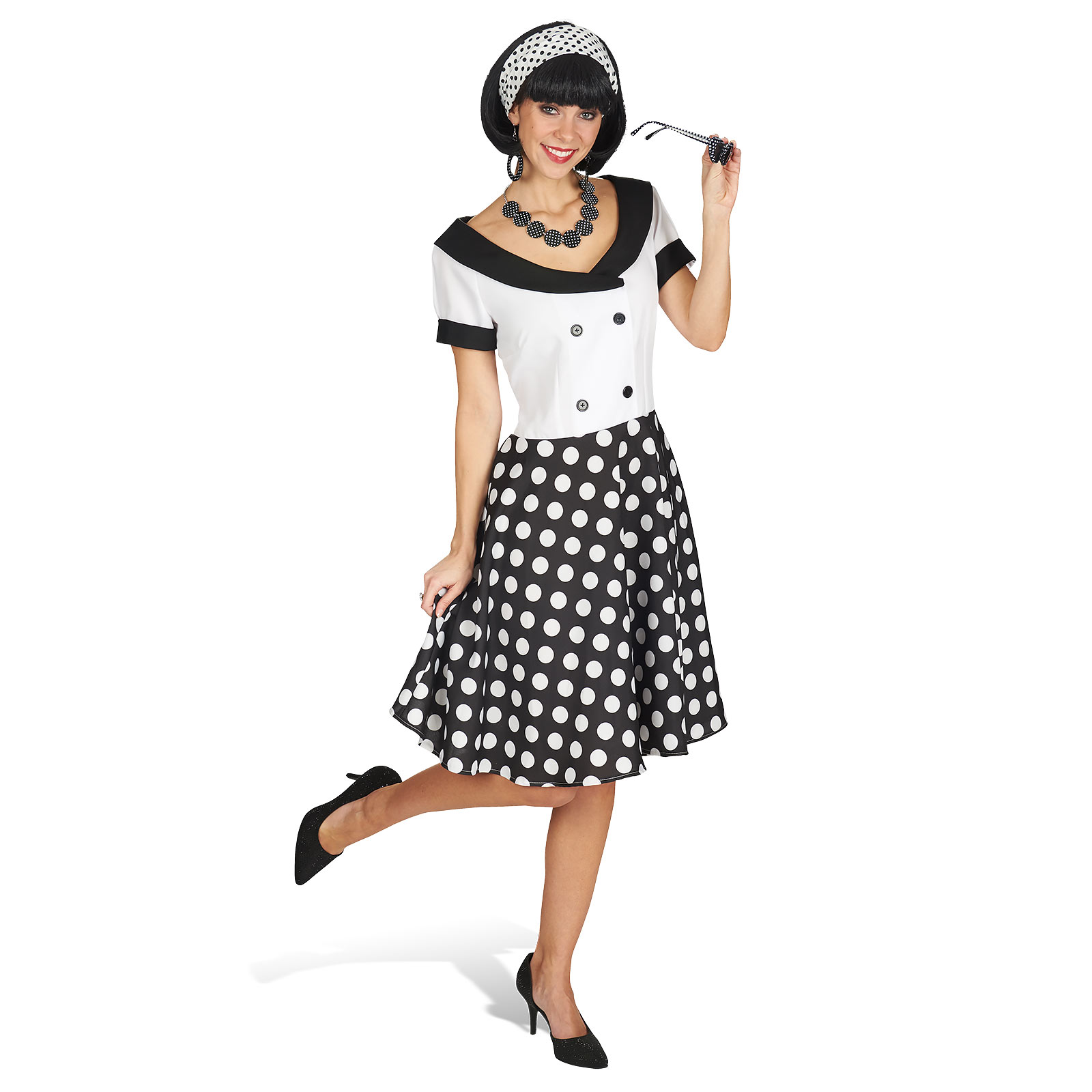 Fifties Girl - Kostuum Jurk Dames - 36 38 - Zwart,Wit