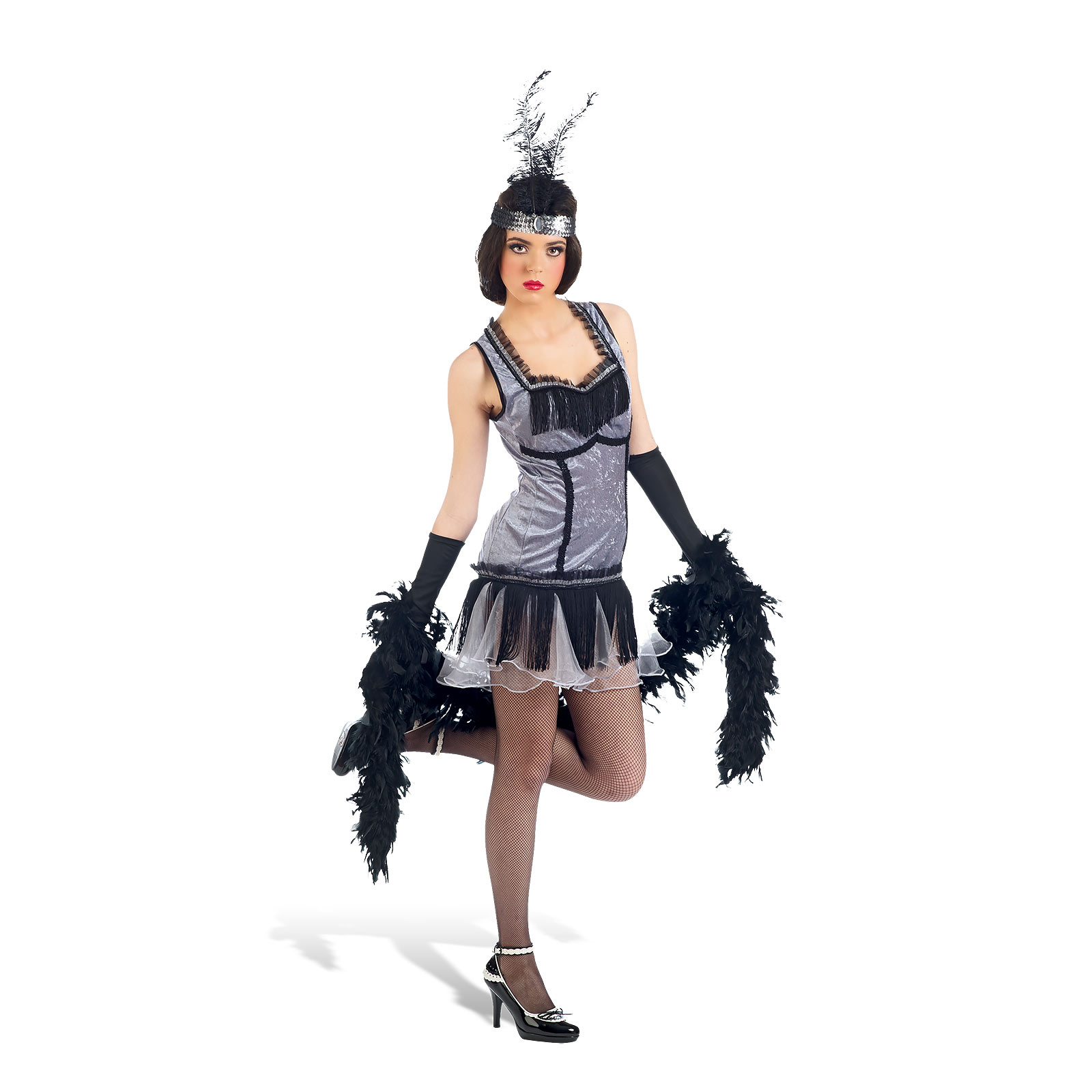 Cabaret Dress with Headband - Women's Costume - M - Black Grey