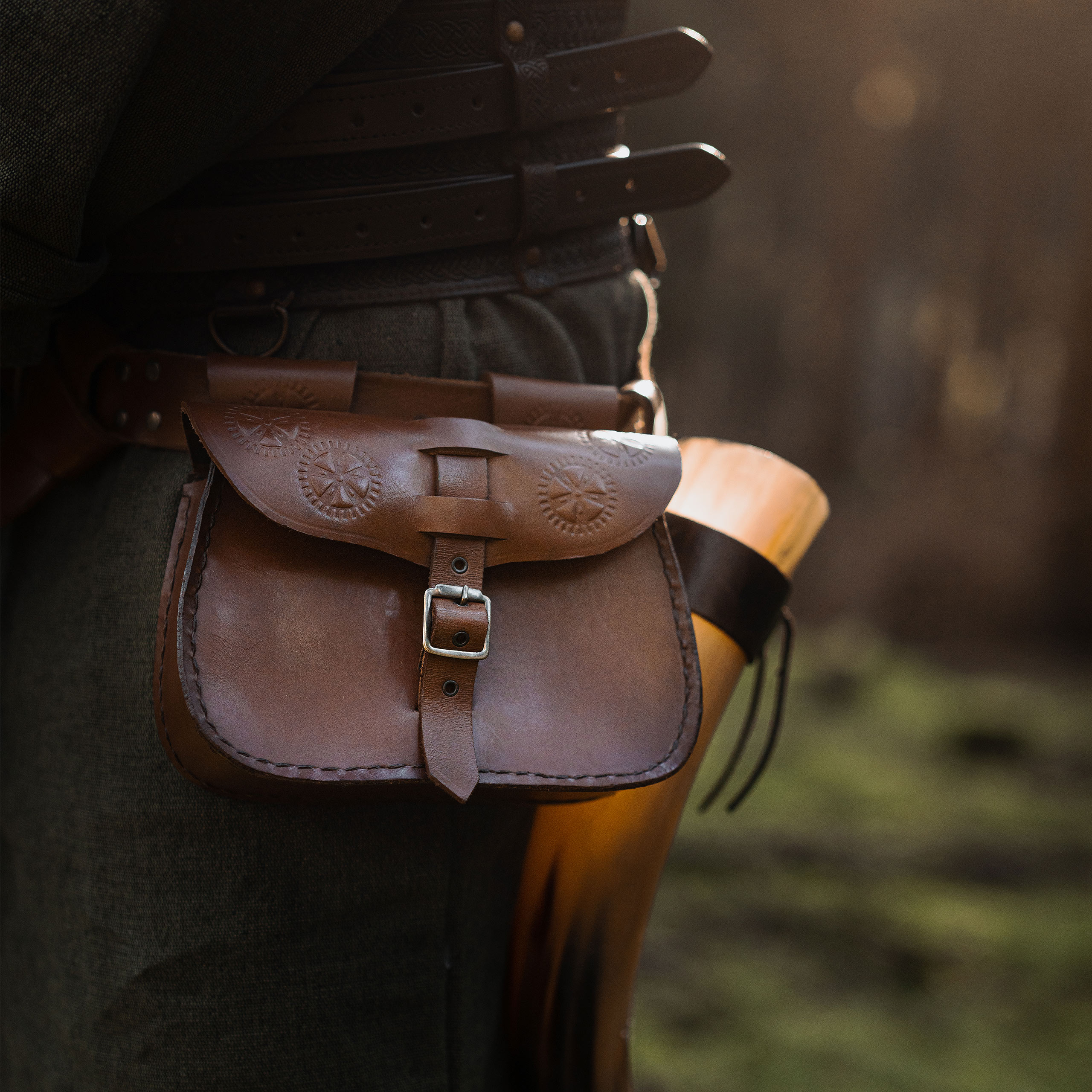 Medieval Belt Pouch with Embossing Brown