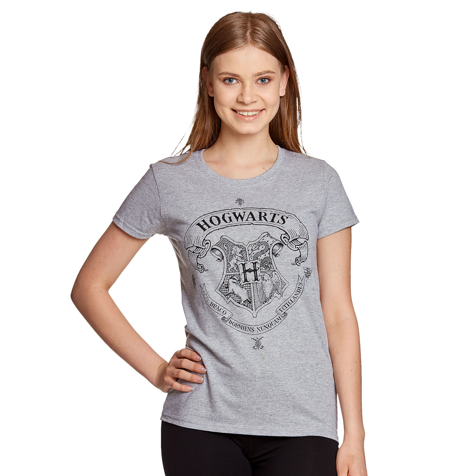 Harry Potter - Hogwarts Wapenschild T-Shirt Dames Grijs - XL - Grijs