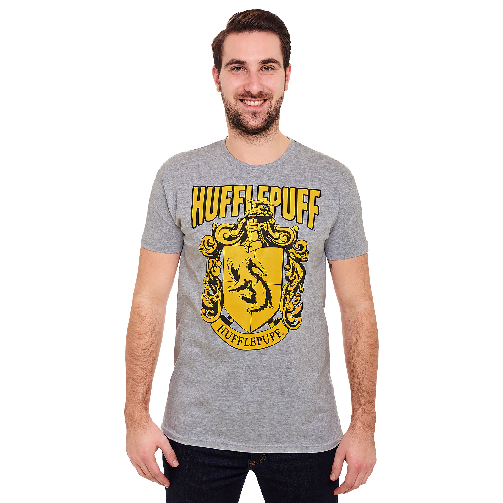 Harry Potter - T-shirt grigia con stemma Hufflepuff - S - Grigio