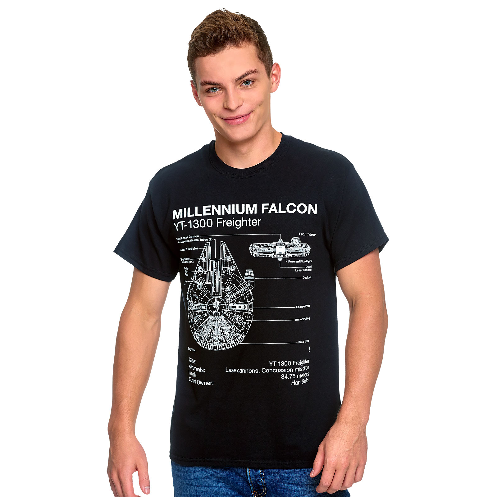 Star Wars - Millennium Falcon Schets T-Shirt Zwart - L - Zwart
