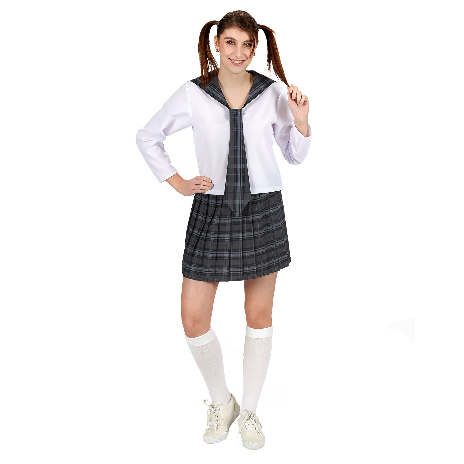 Cosplay Schoolmeisje Kostuum voor Dames - 36 38 - Grijs,Wit