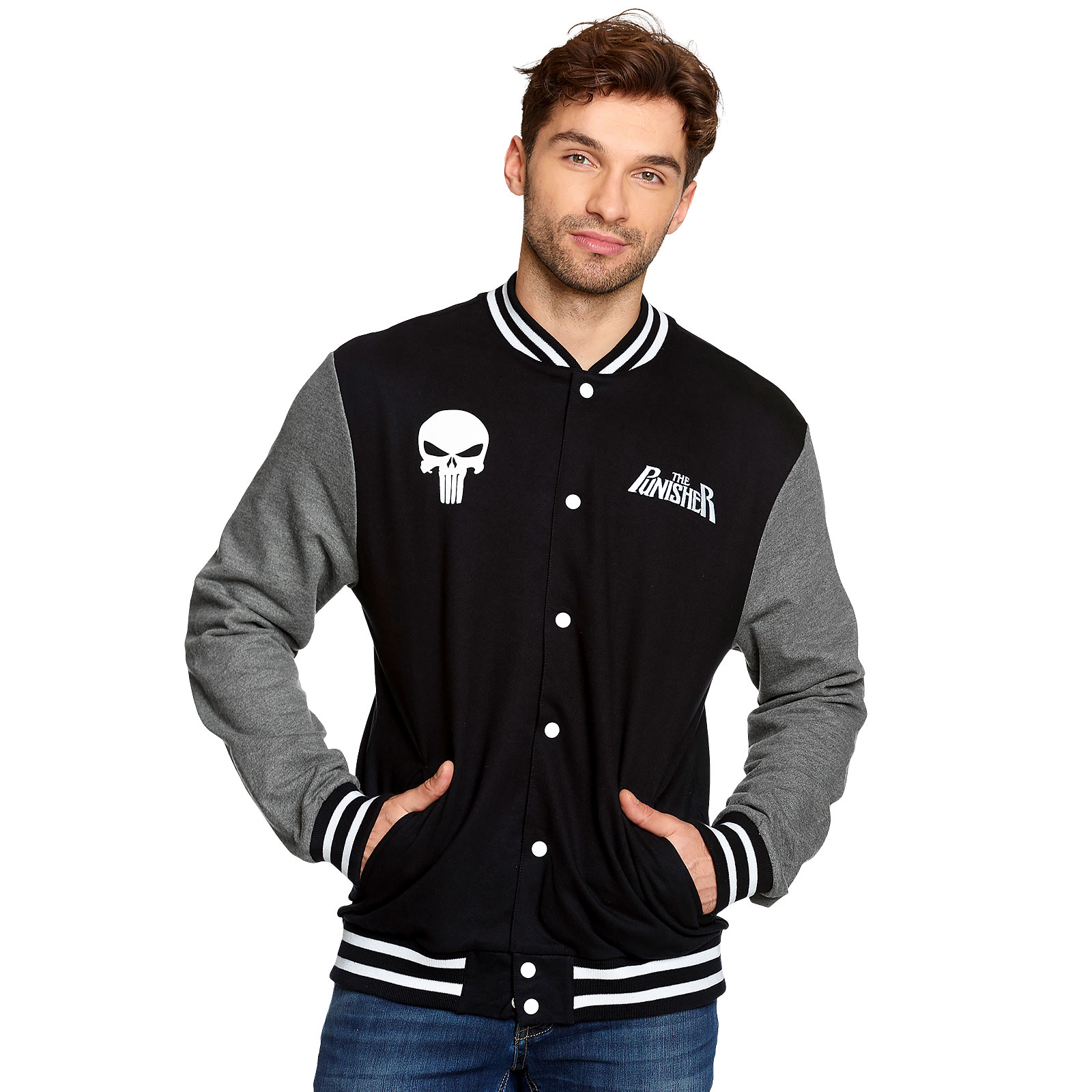 Punisher - Skull College Jacke - - S - Schwarz Grau