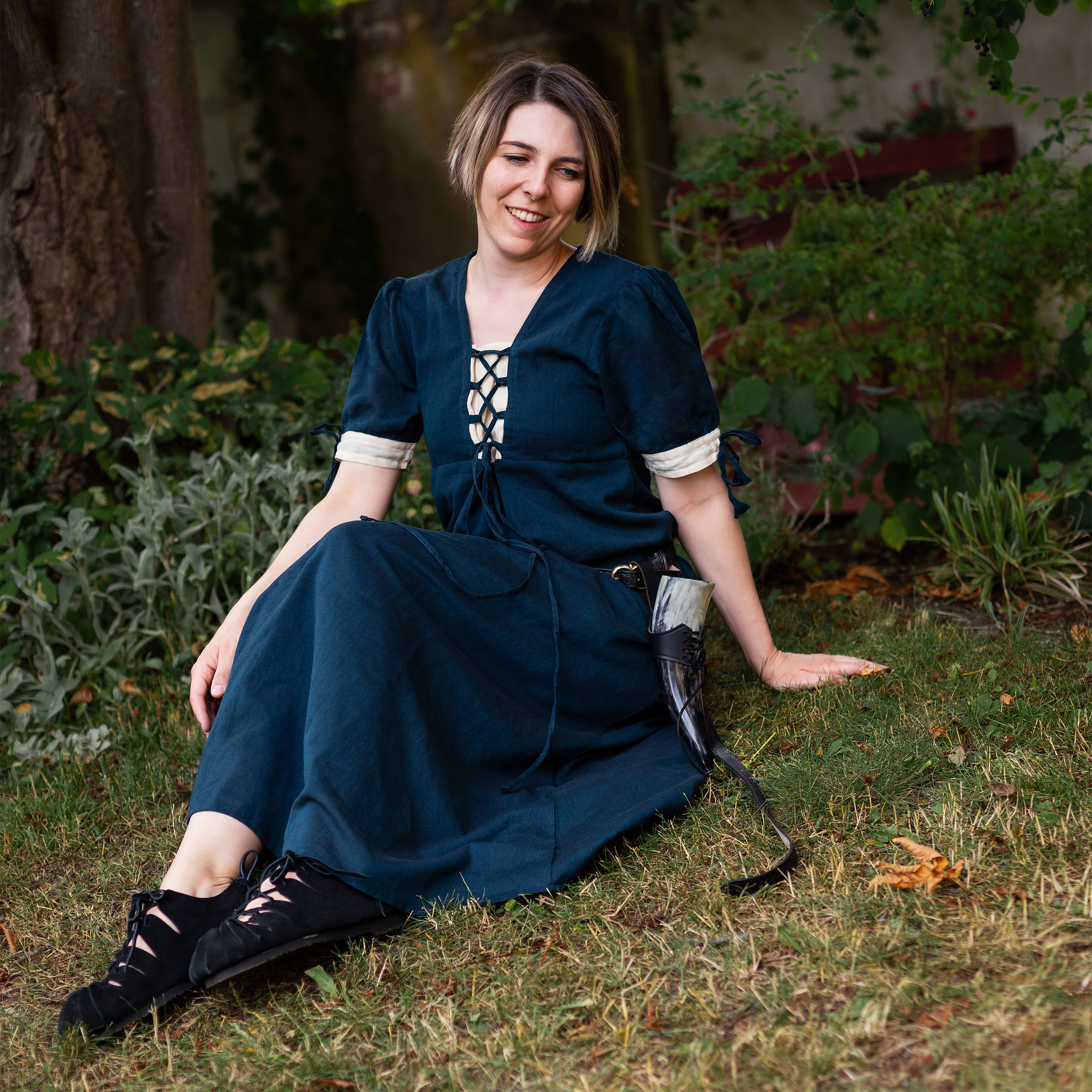 Robe d'été médiévale Lysa vert-beige - M - Beige,Vert - Leonardo Carbone