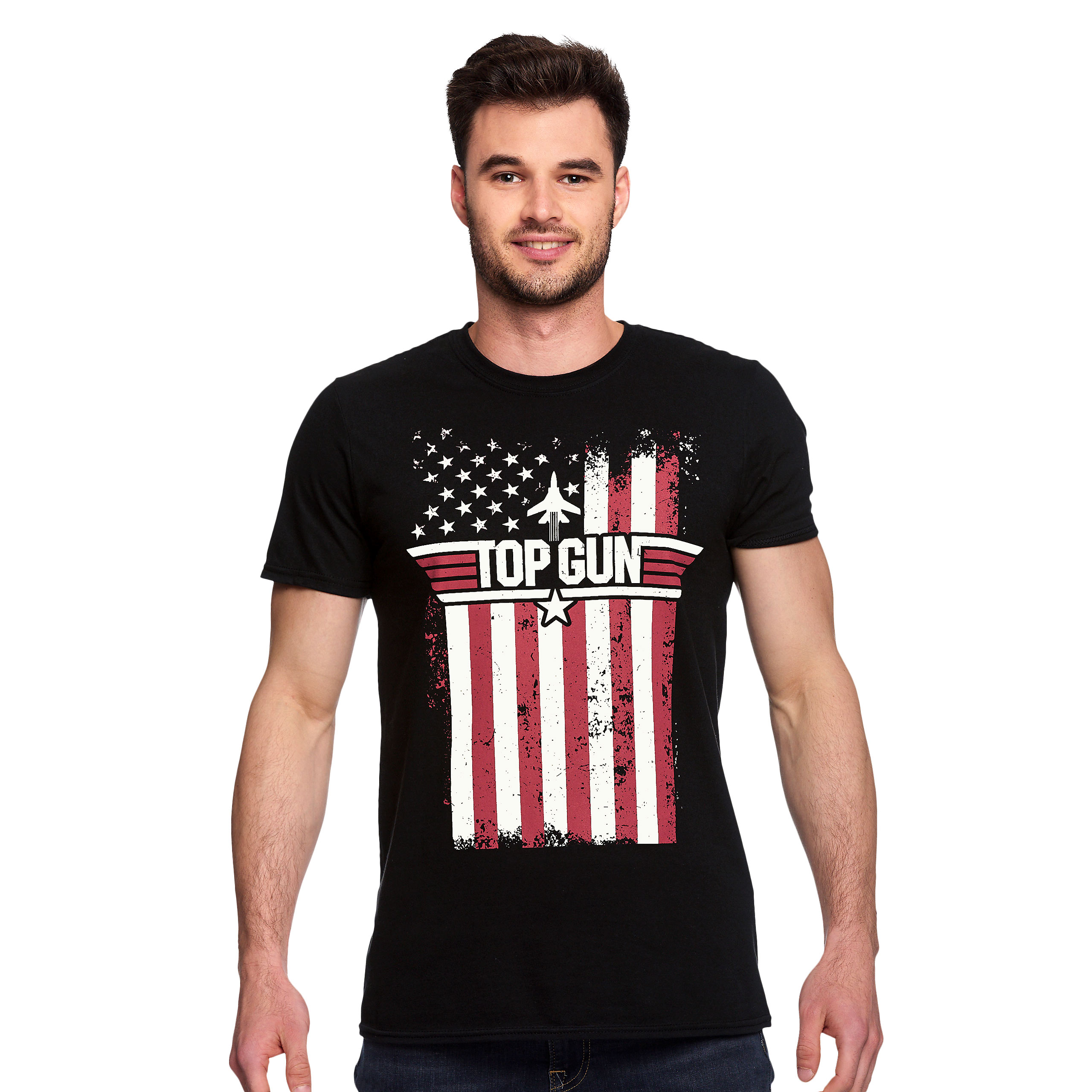 Top Gun - Distressed Flag T-Shirt - XXL - Schwarz