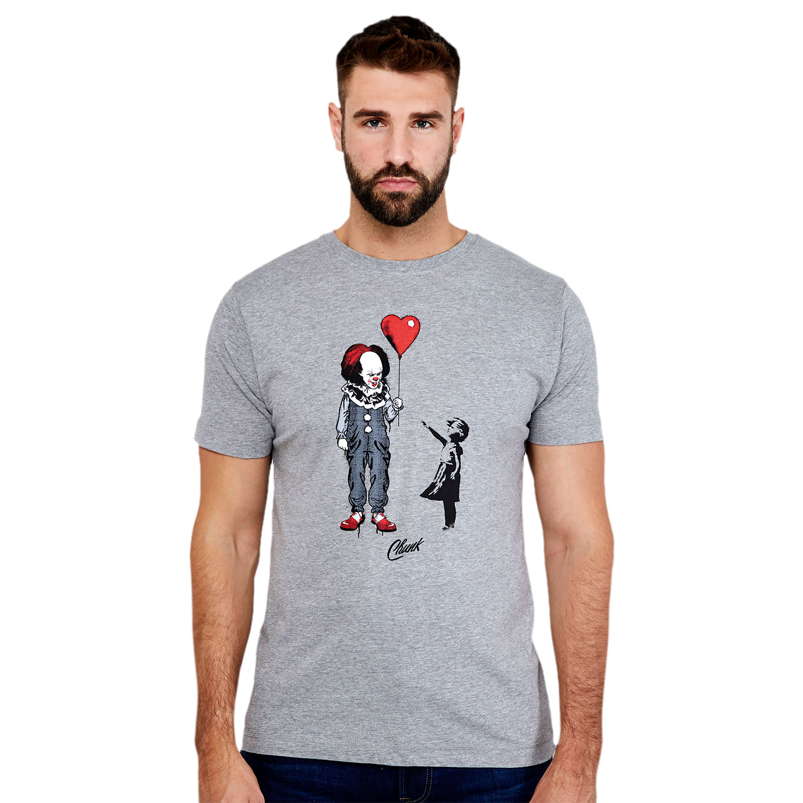 Pennywise met Hart Ballon T-Shirt voor Stephen King's IT Fans - L - Grijs - Chunk