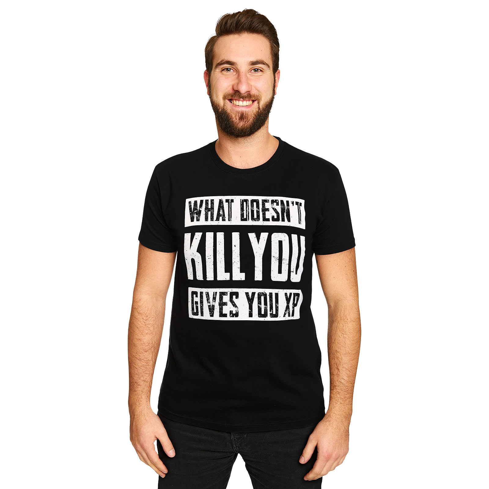 Maglietta nera 'Ciò che non ti uccide ti dà XP' - XL - Nero