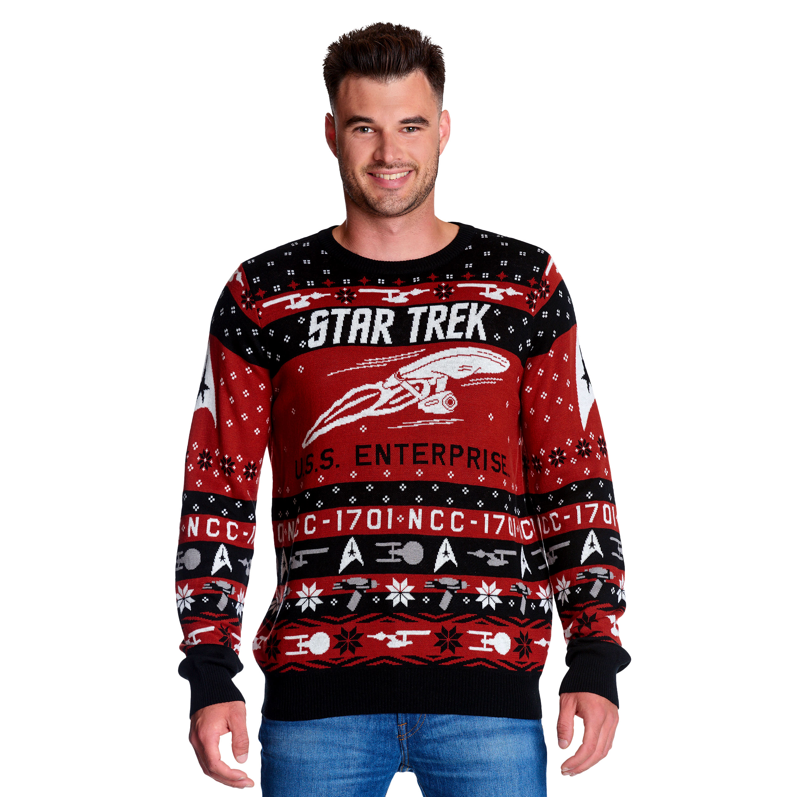 Star Trek - Maglione in maglia USS Enterprise - S - Nero,Rosso