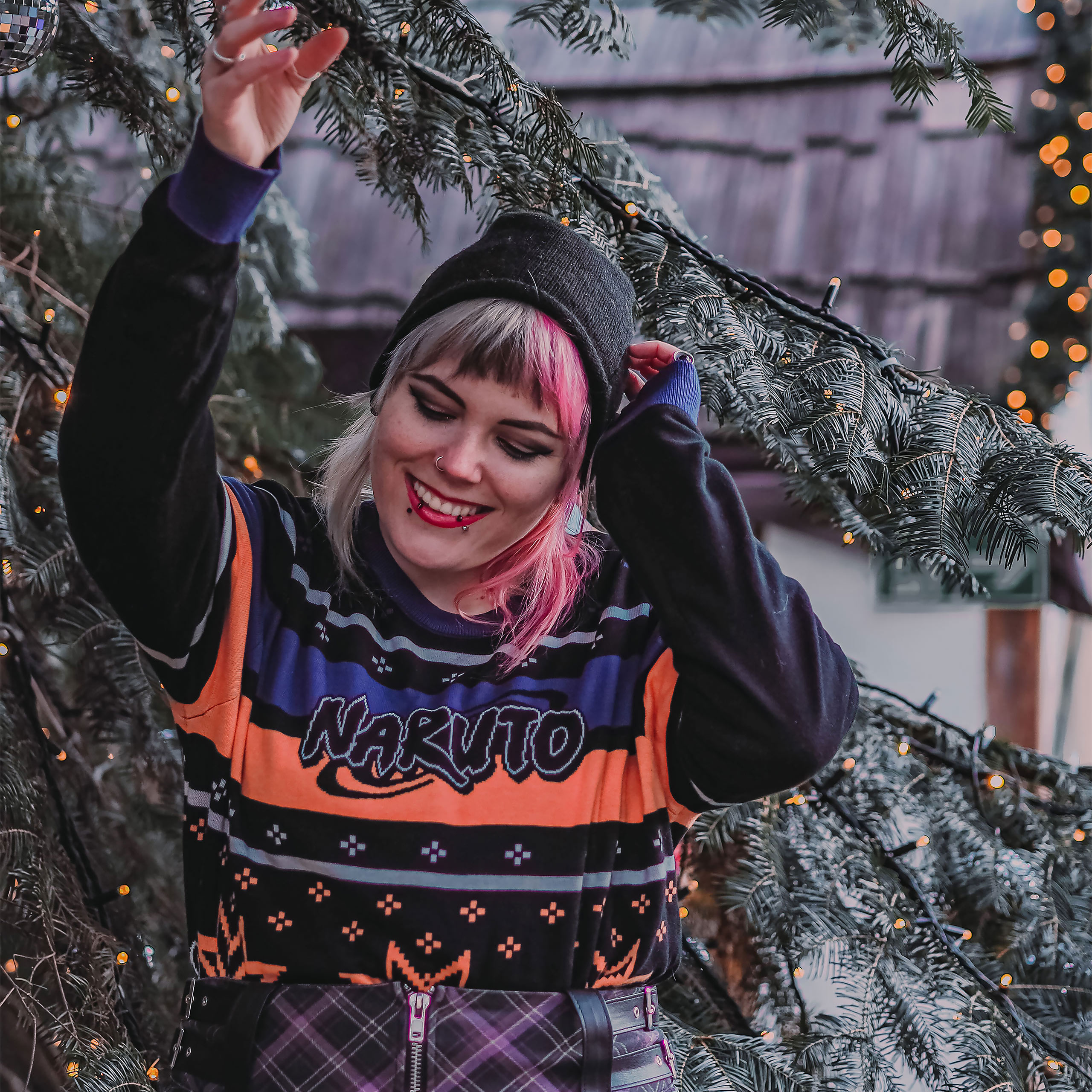 Naruto - Konoha Symbol Strickpullover - XL - Schwarz orange