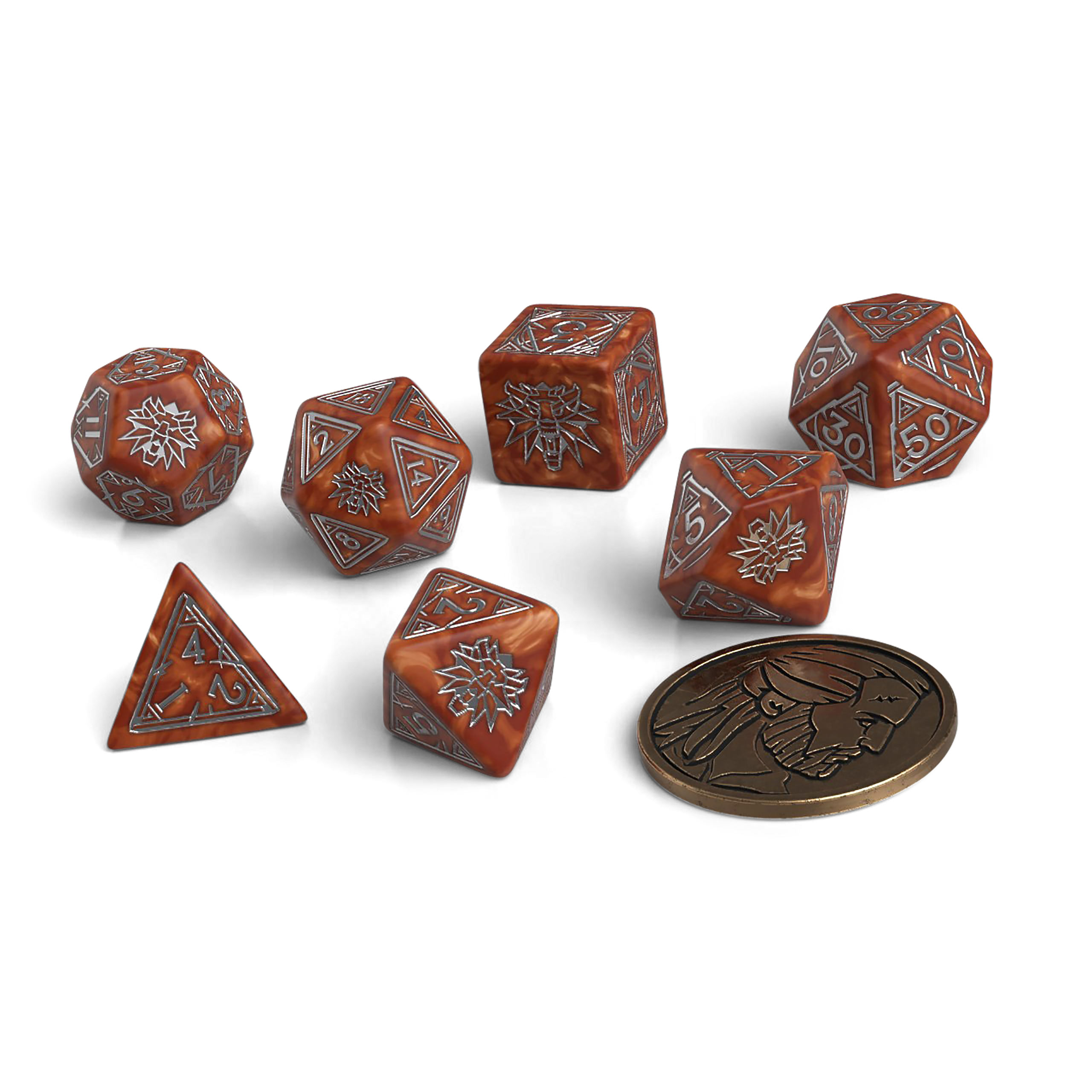 Witcher - Geralt Monster Slayer RPG Dice Set 7pc with Collector's Coin