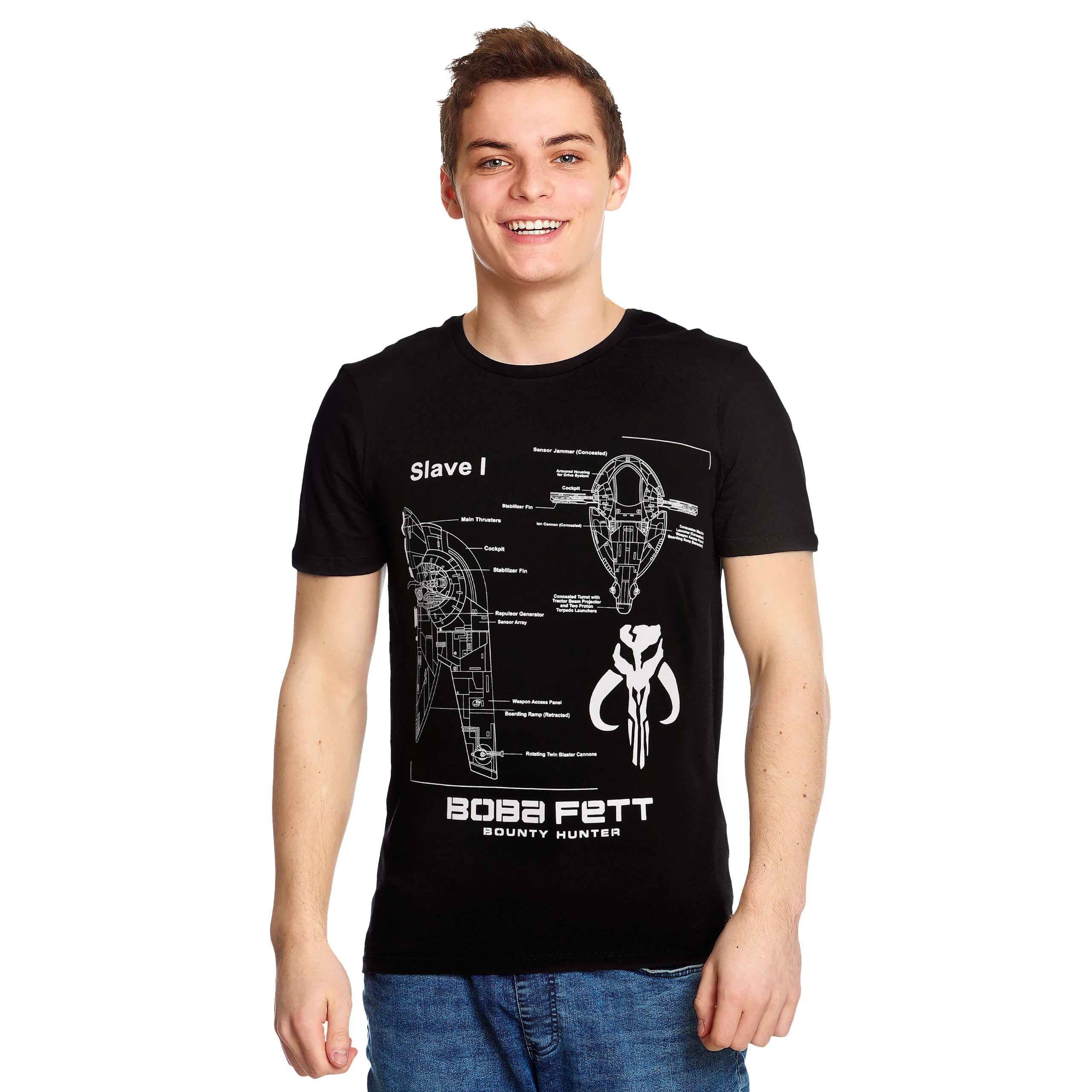 Star Wars - Boba Fett Slave I Sketch T-Shirt Black - S - Black
