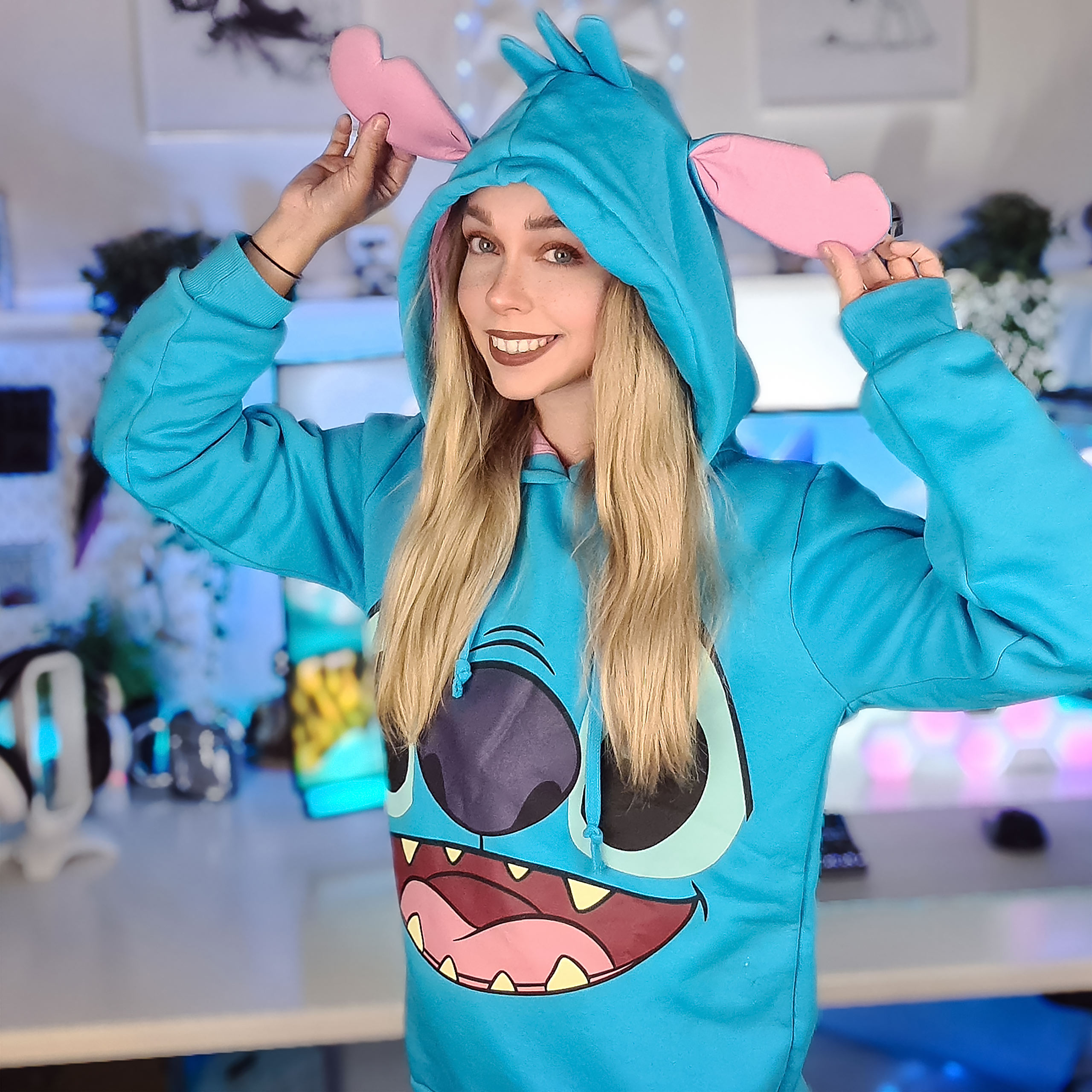 Lilo & Stitch - Stitch Dames Hoodie met Oren Blauw - M - Blauw