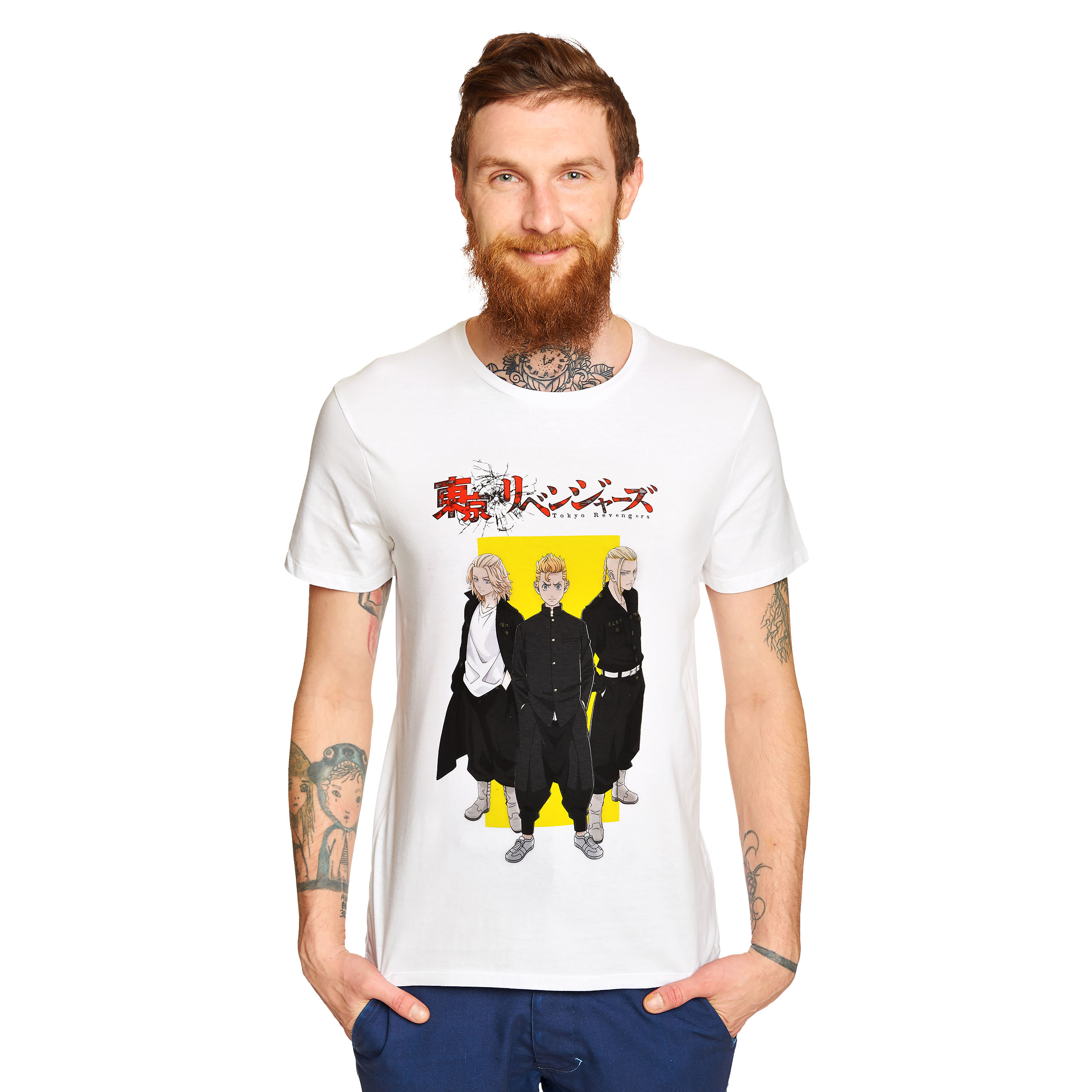 Tokyo Revengers - Geel Vierkant Logo T-shirt wit - S - Wit