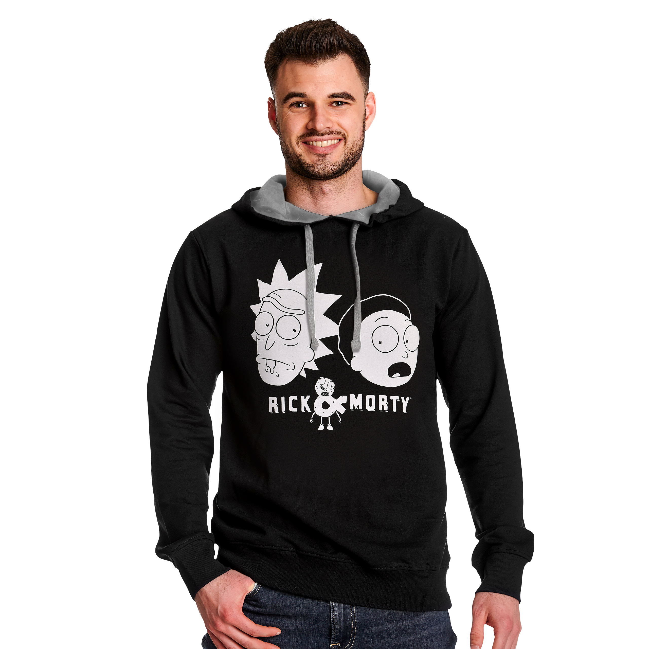 Rick and Morty - Sudadera con capucha negra de caras - S - Negro