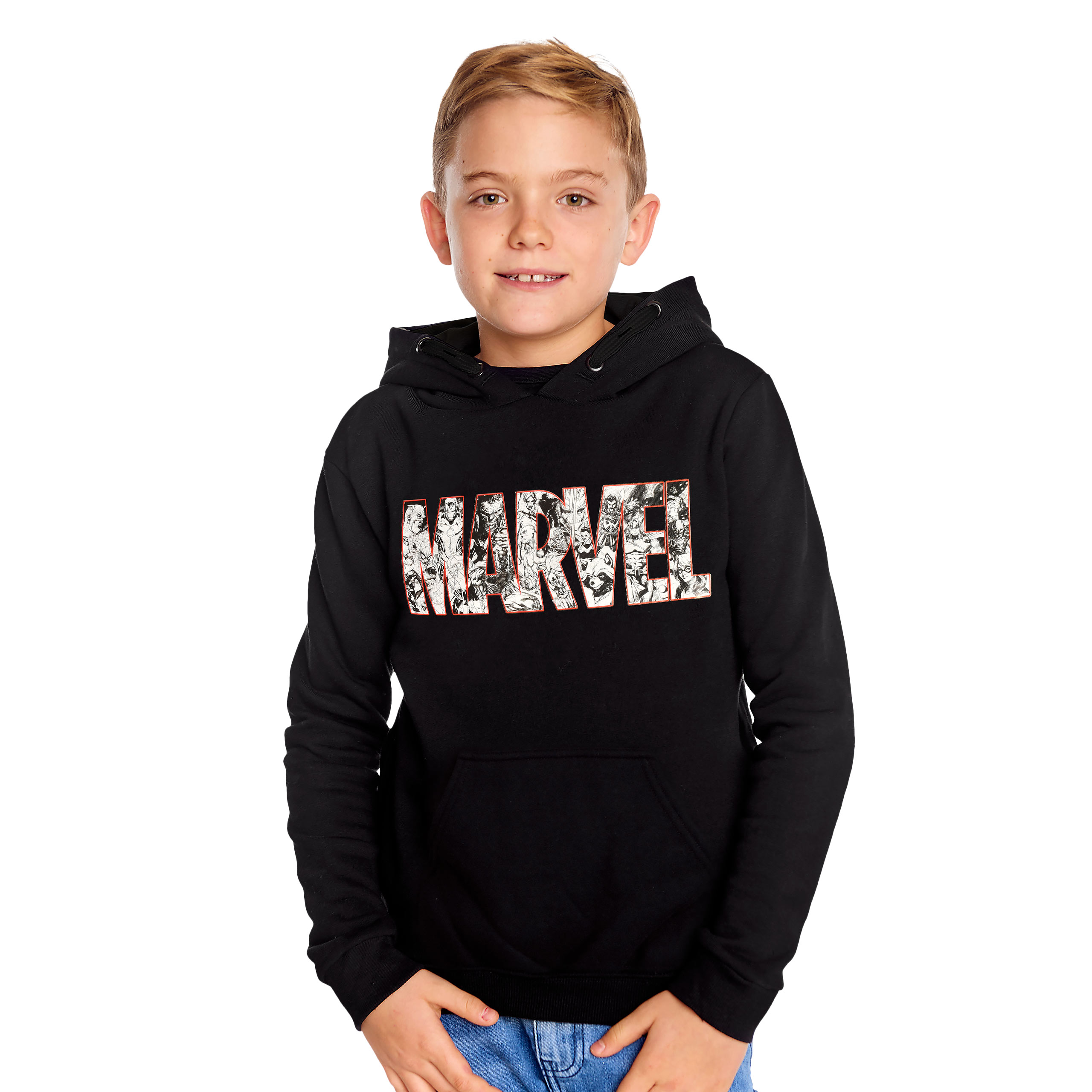 Felpa con cappuccio per bambini Marvel Comic Logo nera - 128 - Nero