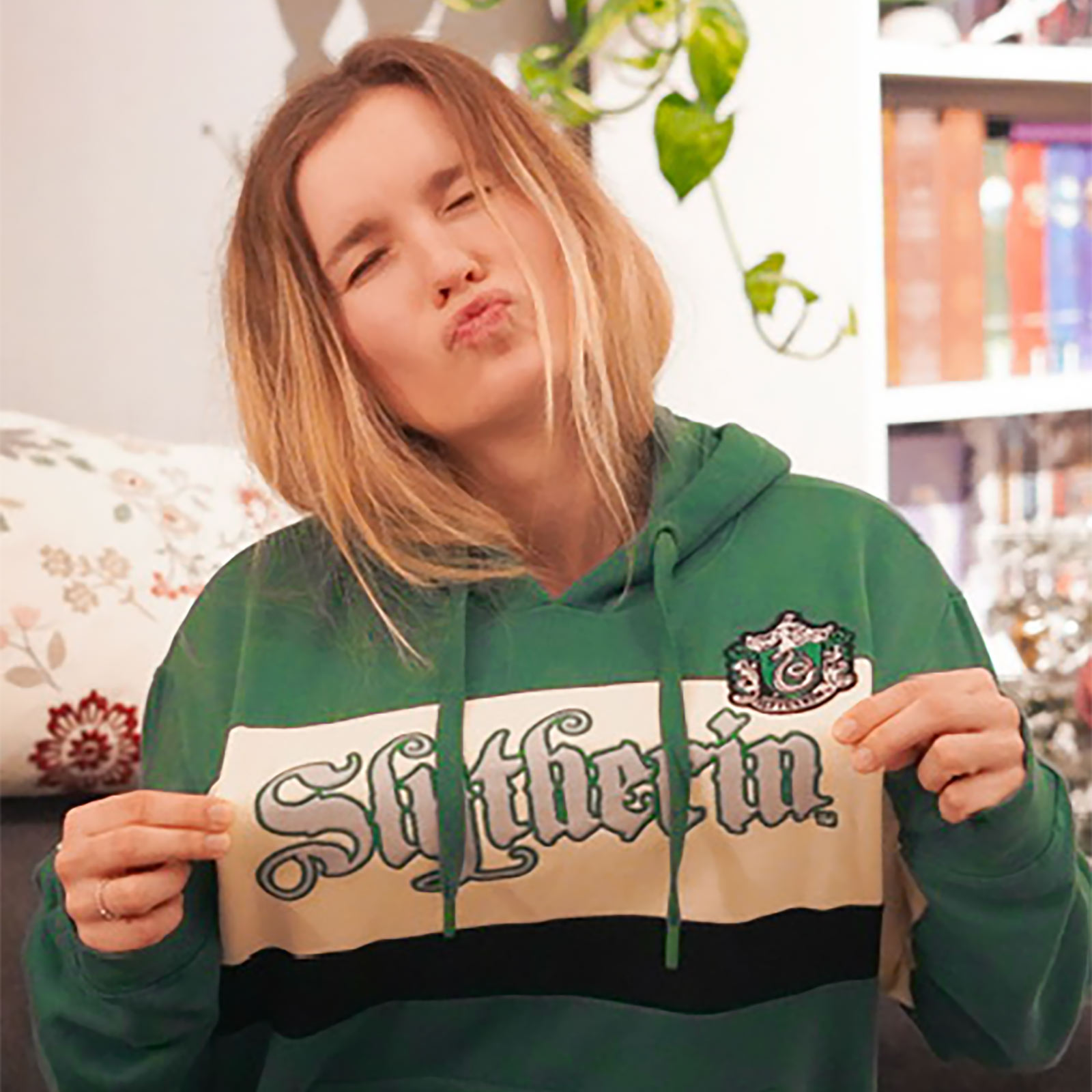 Harry Potter - Team Zwadderich Block Hoodie - XL - Zwart Crème Groen