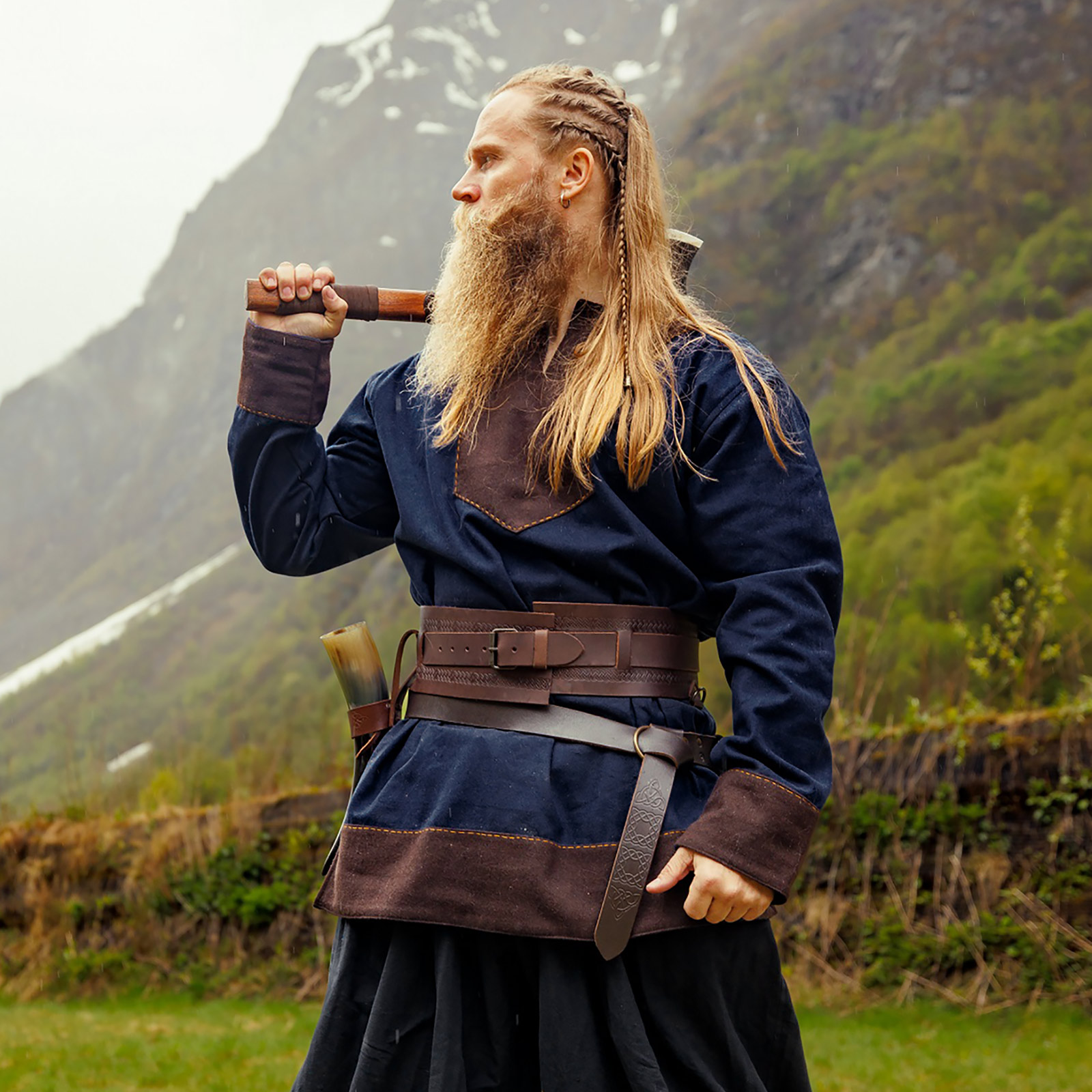 Túnica medieval Roland azul - XL - Azul,Marrón,_darkMarrón - Leonardo Carbone