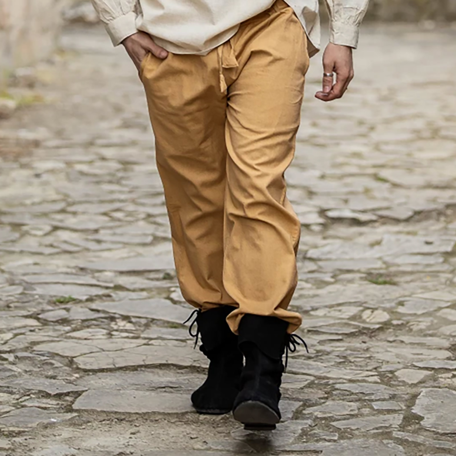 Pantalon médiéval Veit marron clair - S - Marron/Jaune - Leonardo Carbone