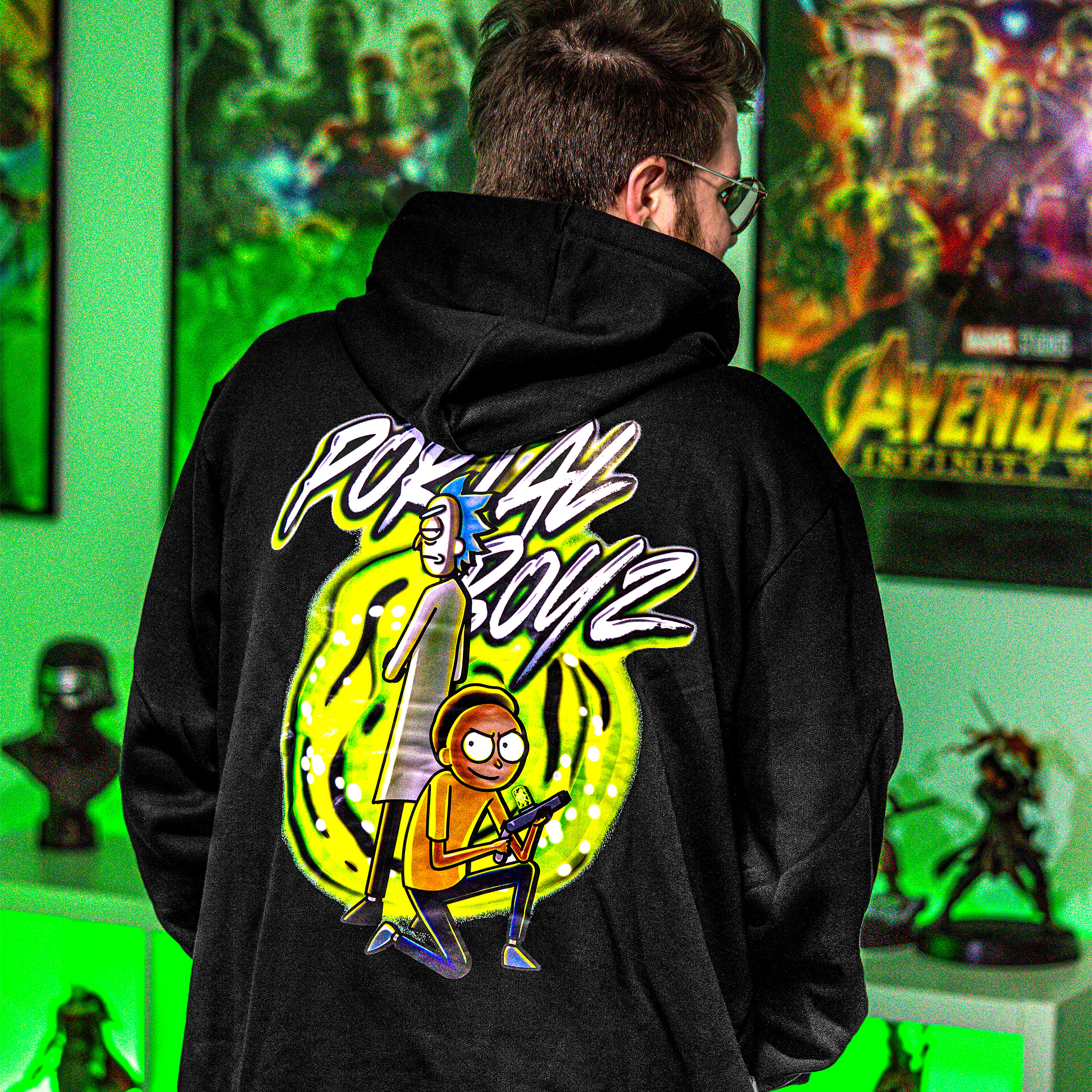 Rick and Morty - Portal Boyz Glow in the Dark Hoodie Black - S - Black