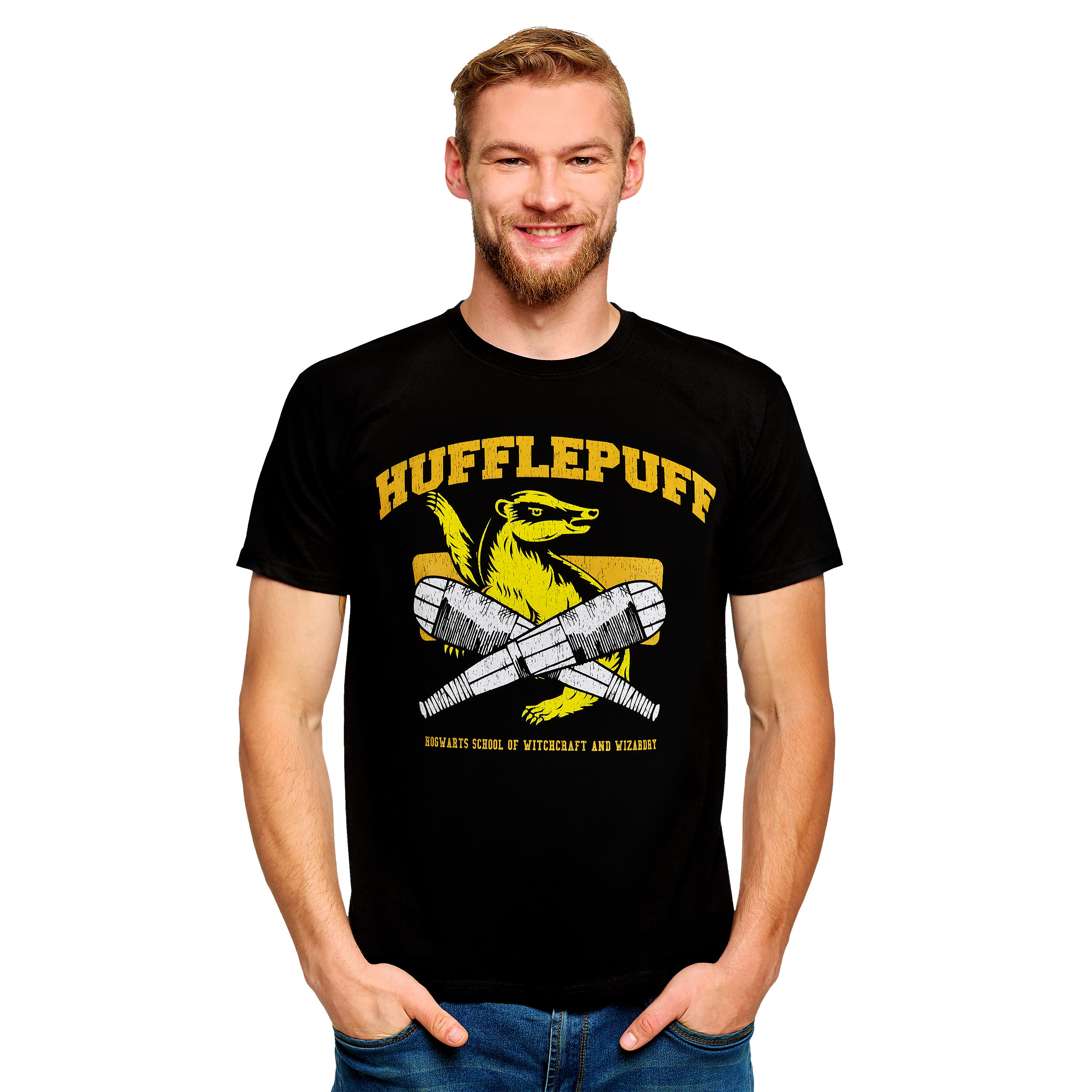 Hufflepuff Quidditch College T-Shirt - Harry Potter - M - Schwarz