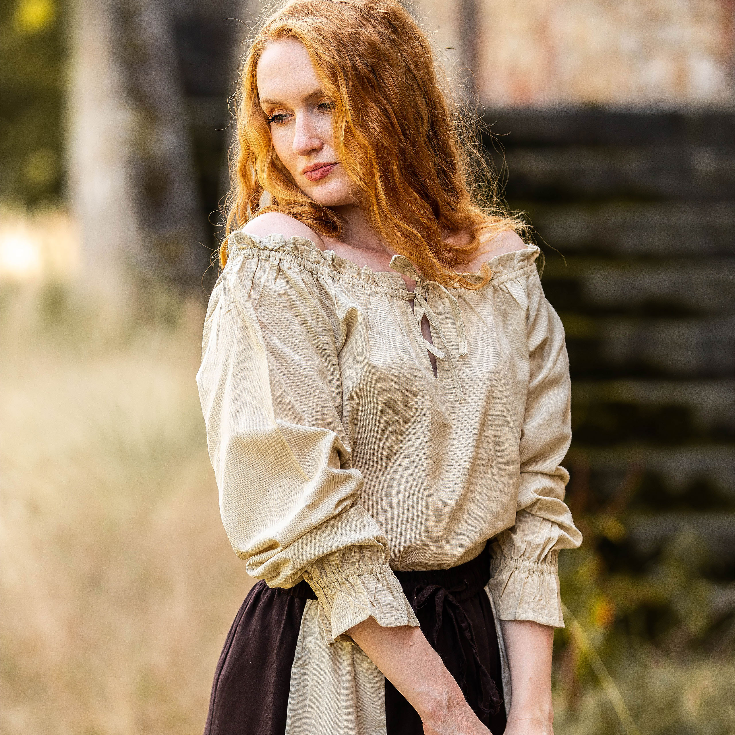 Mittelalter Bluse mit Schnürung - L - Beige - Leonardo Carbone