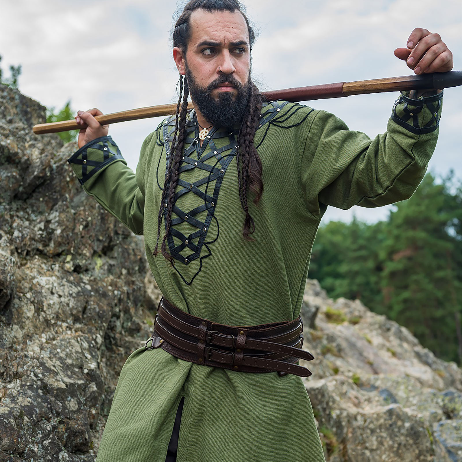 Tunique viking médiévale verte - XL - Vert - Leonardo Carbone