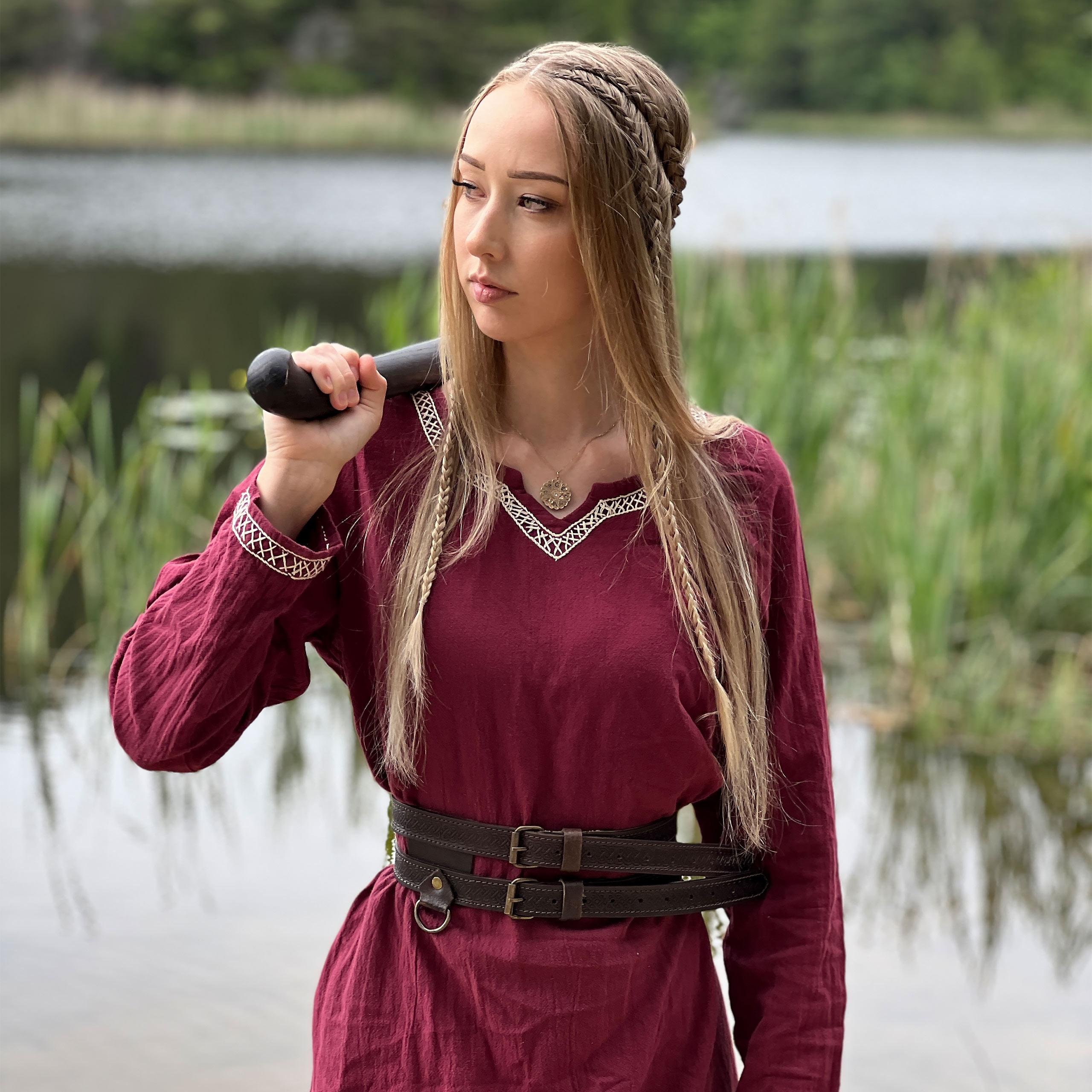 Abito medievale con ricamo a mano rosso - XXL - Rosso - Leonardo Carbone