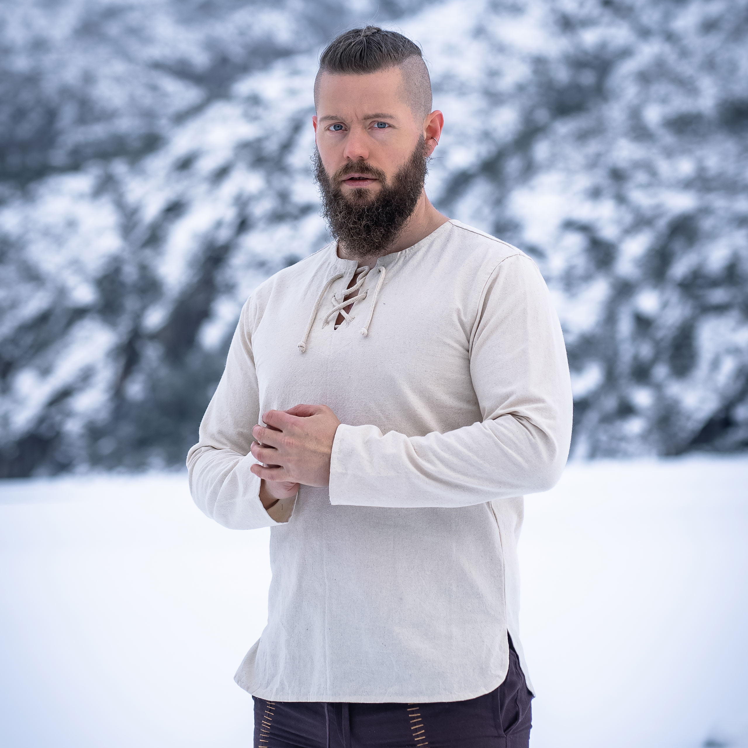 Mittelalter Hemd mit Schnürung natur - XXXL - Beige - Leonardo Carbone