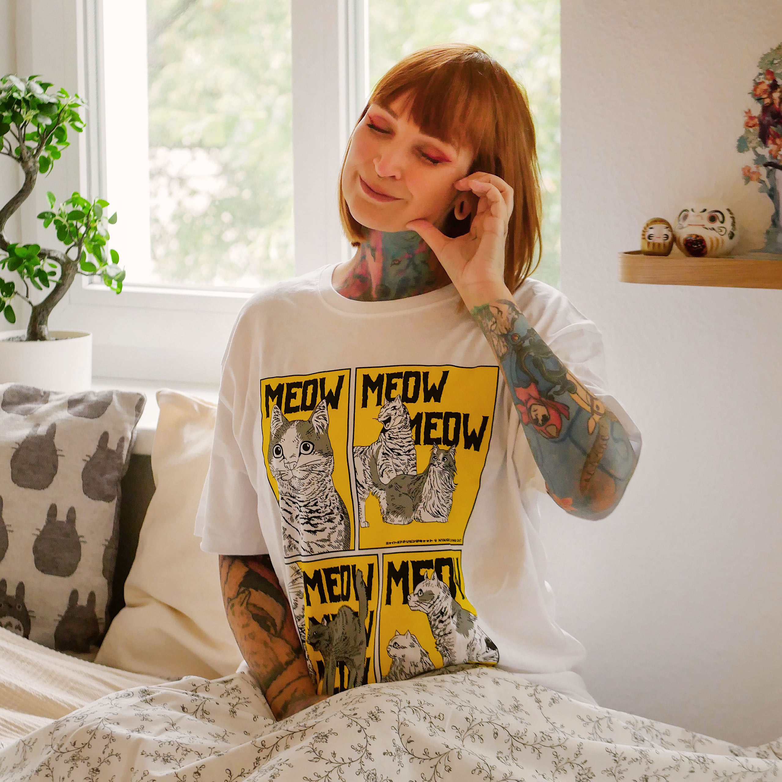 Maglietta Meow per fan di Night of the Living Cat bianca - S - Bianco