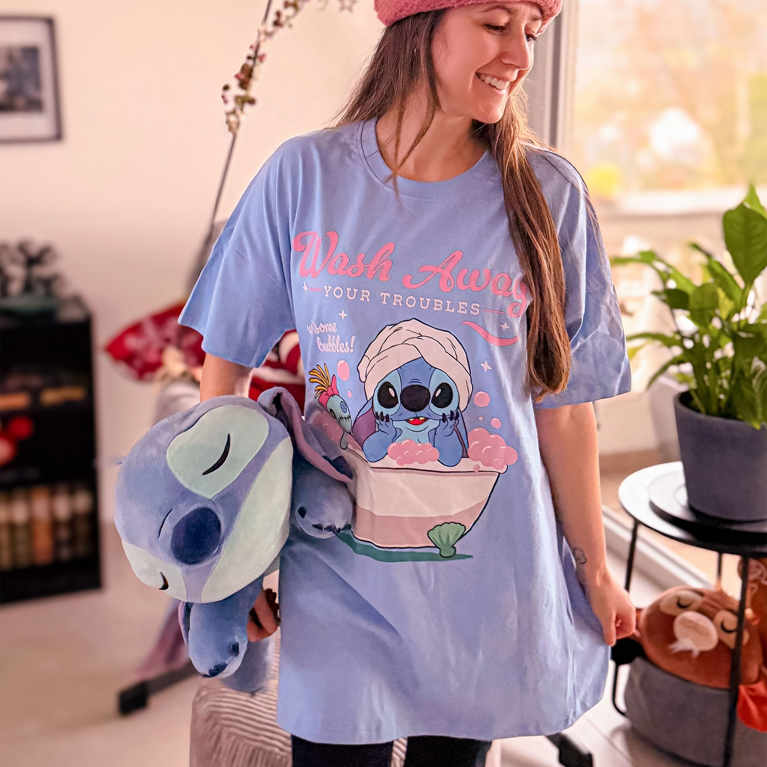Stitch Wash Away T-shirt lungo blu - Lilo & Stitch - L - Blu
