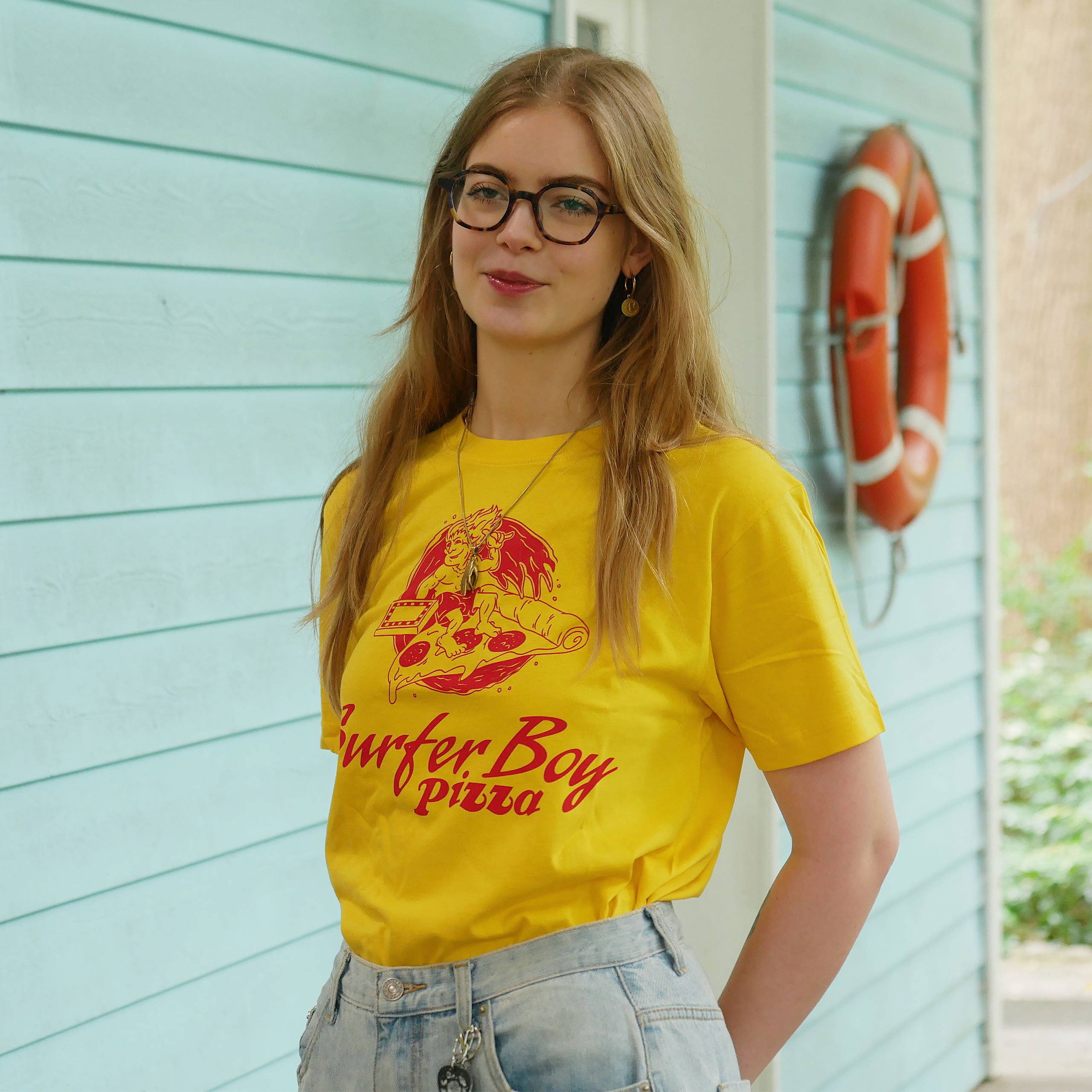 Stranger Things - T-shirt Surfer Boy Pizza jaune - XXXL - Jaune