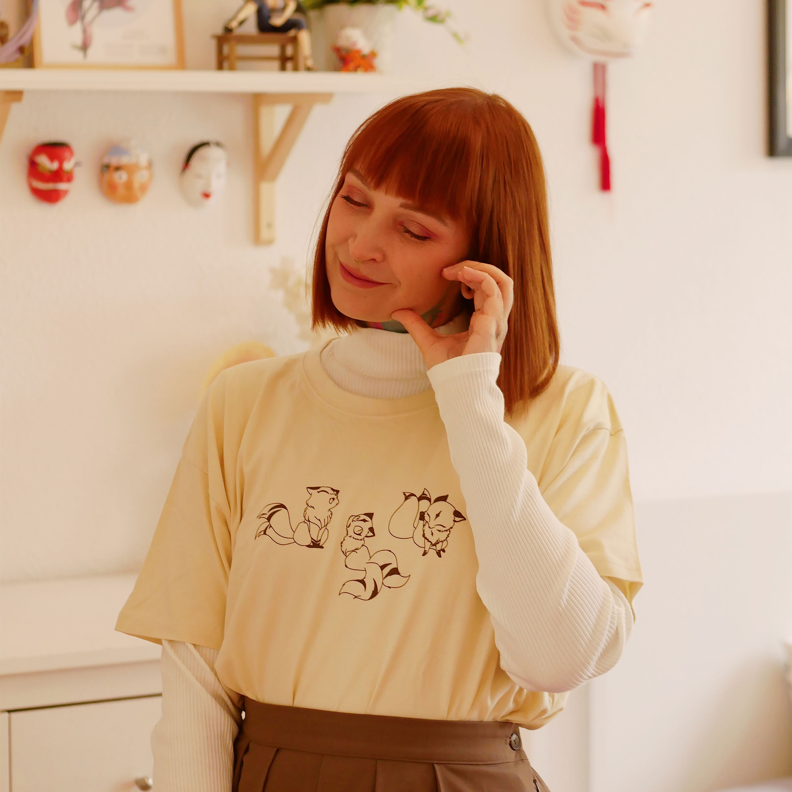 Kirara T-Shirt für Inu Yasha Fans - L - Beige