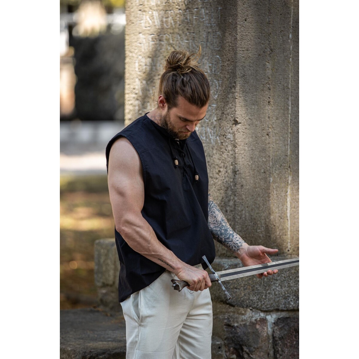 Medieval Lace-Up Shirt Jean Sleeveless Black - XXL - Black - Leonardo Carbone