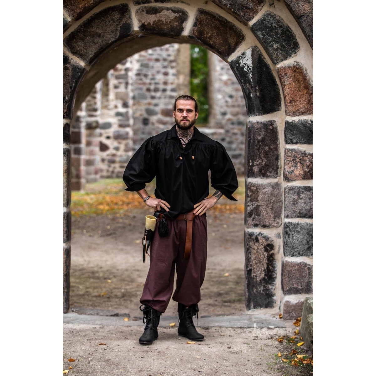 Camisa medieval con cordones Arthur negra – XXL - Negro - Leonardo Carbone