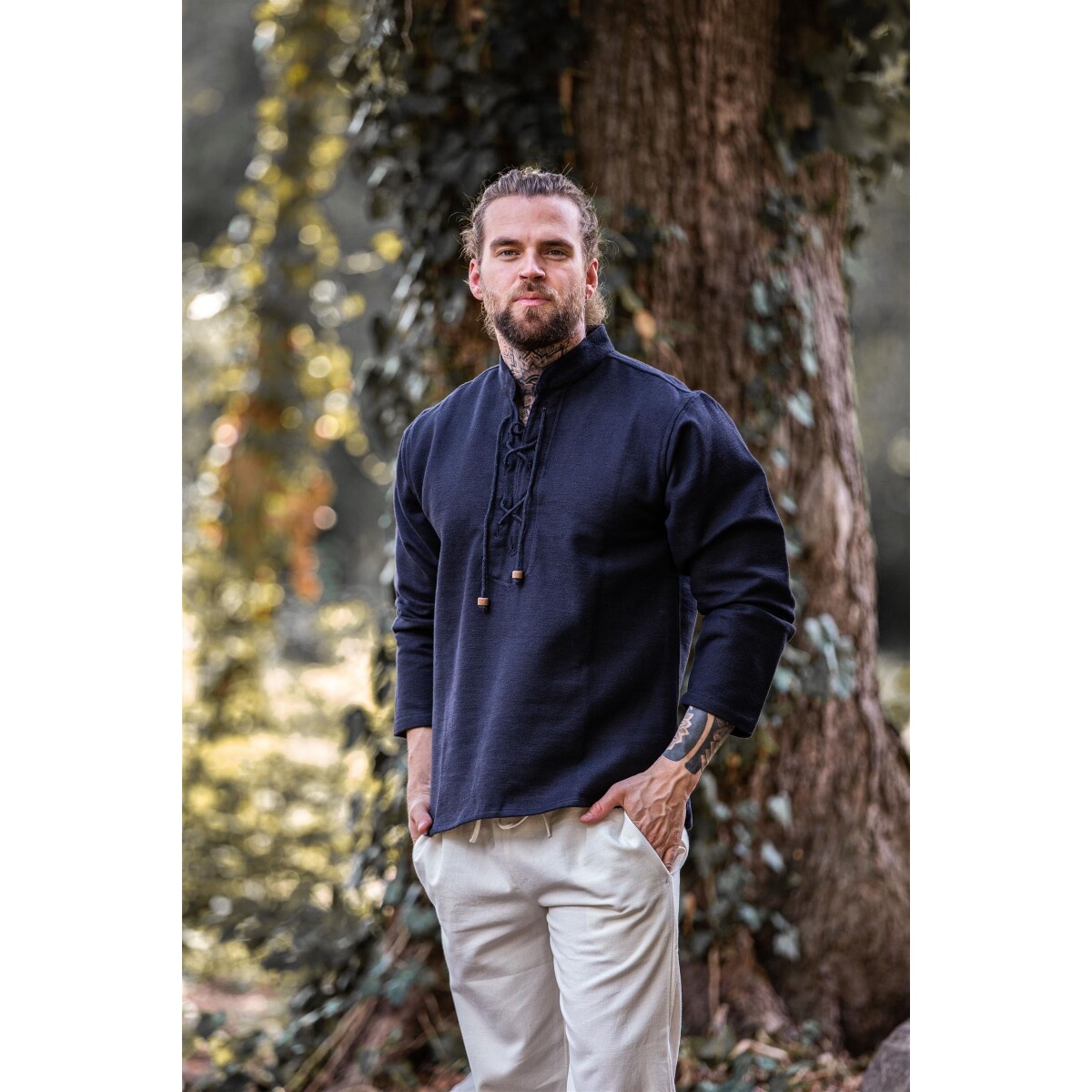 Chemise médiévale en coton Ingolf tissée à la main noire - S - Noir - Leonardo Carbone