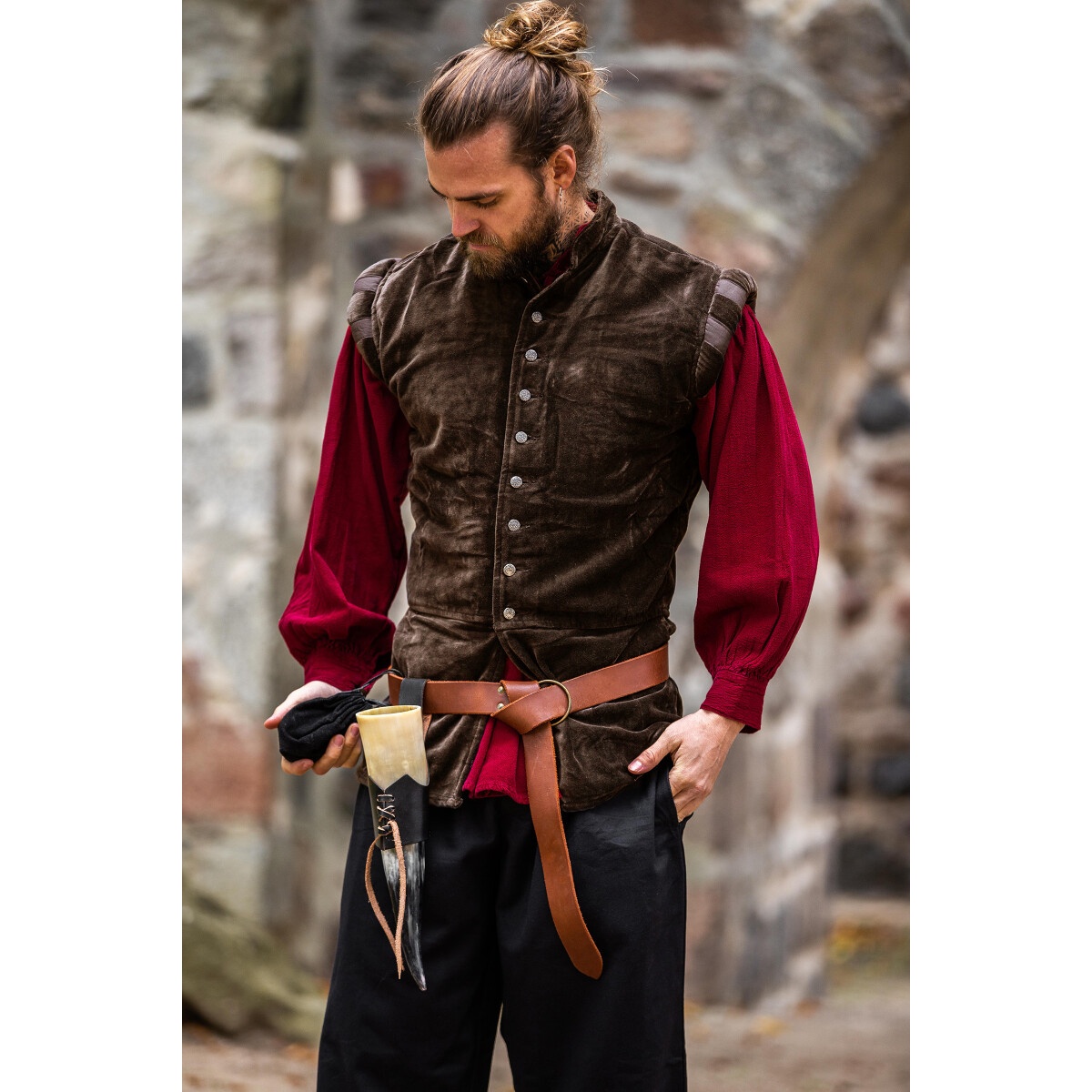 Middeleeuwen Edelen fluwelen wambuis Pierre bruin - M - _ - Leonardo Carbone