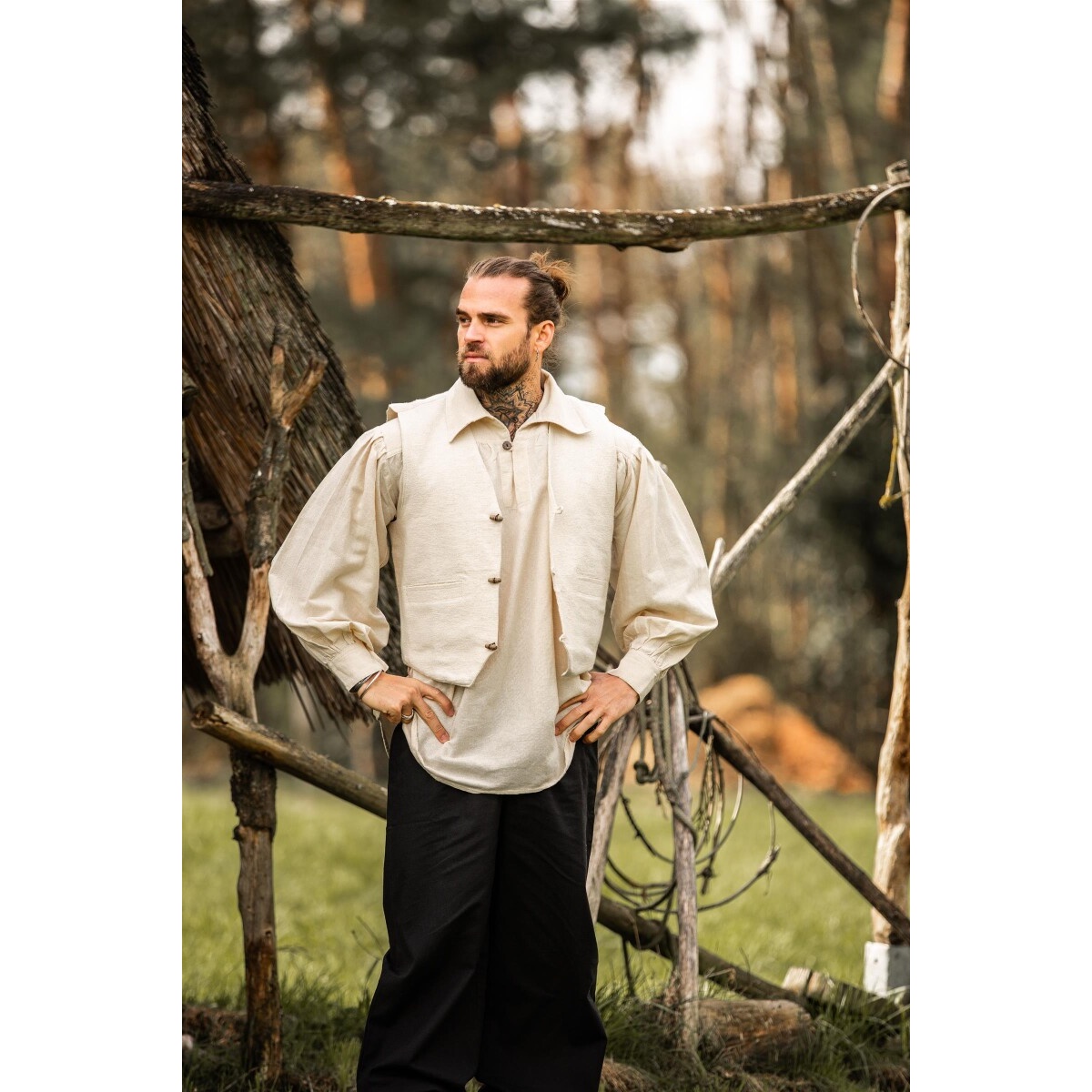 Chaleco medieval tejido a mano Lutz beige - XXL - _ - Leonardo Carbone