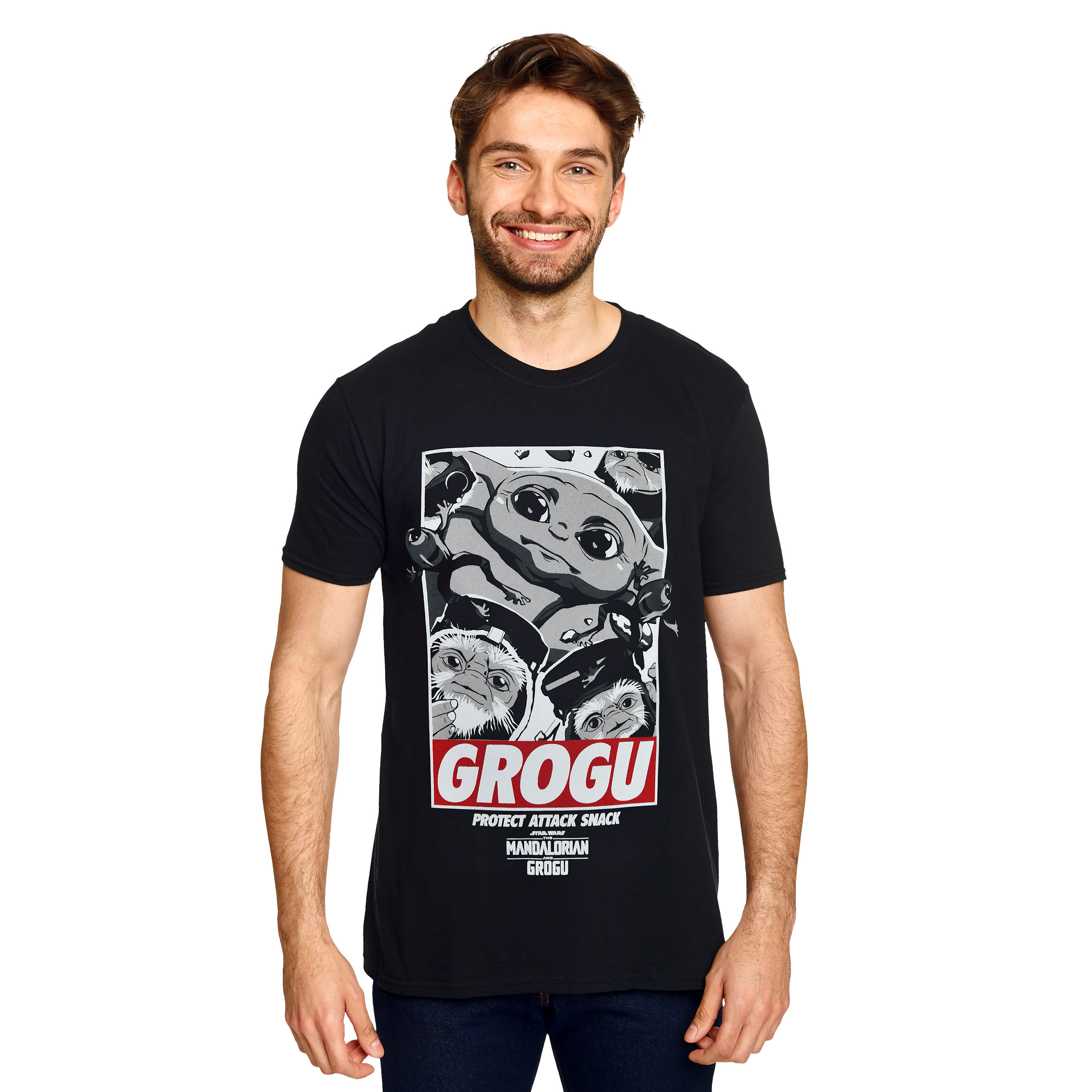 Grogu Protect Attack Snack T-Shirt - Star Wars The Mandalorian - XXL - Black
