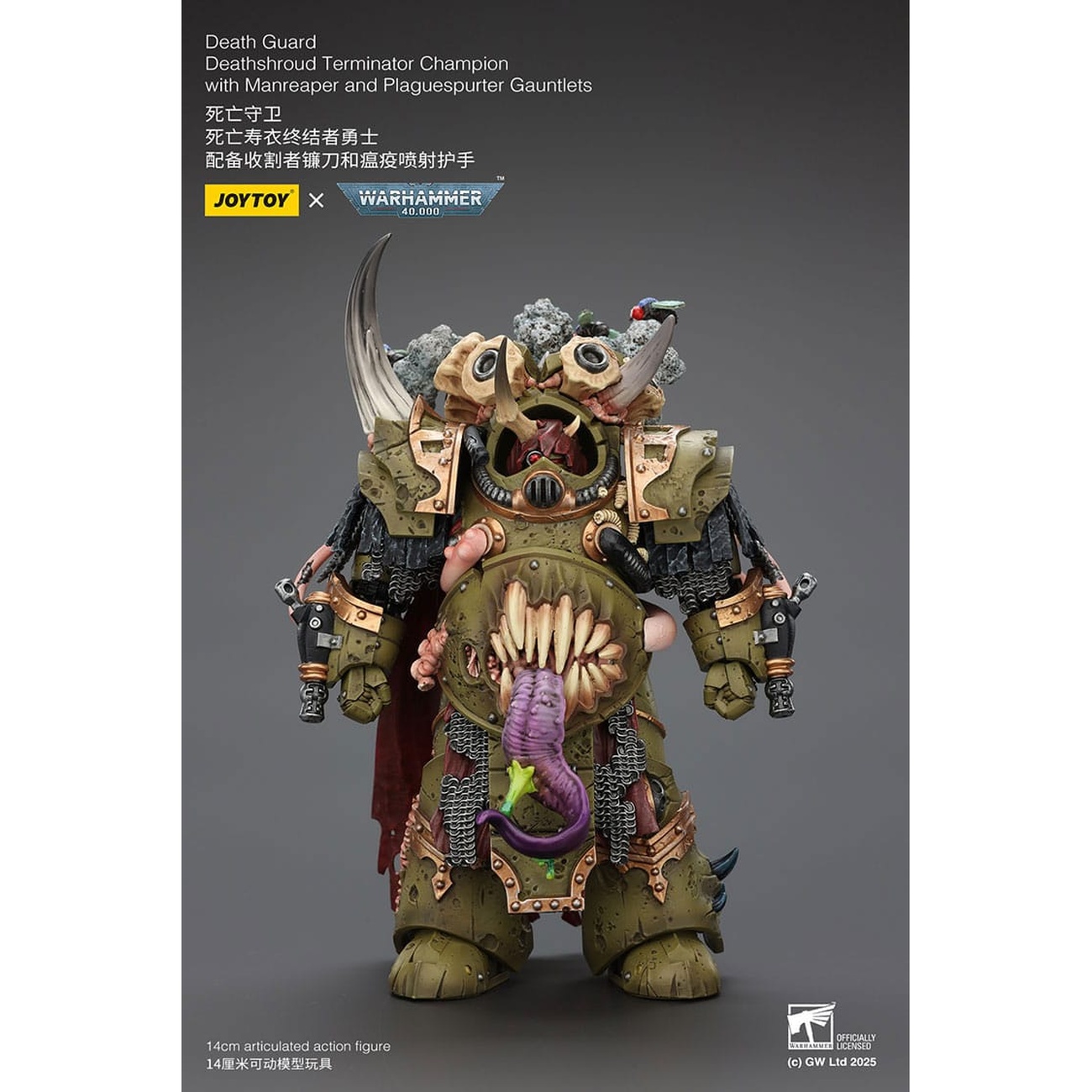 Warhammer 40K Action Figure 1 18 Death Guard Deathshroud Terminator Champion with Manreaper and Plaguespurter Gauntlets 14 cm - JOYTOY